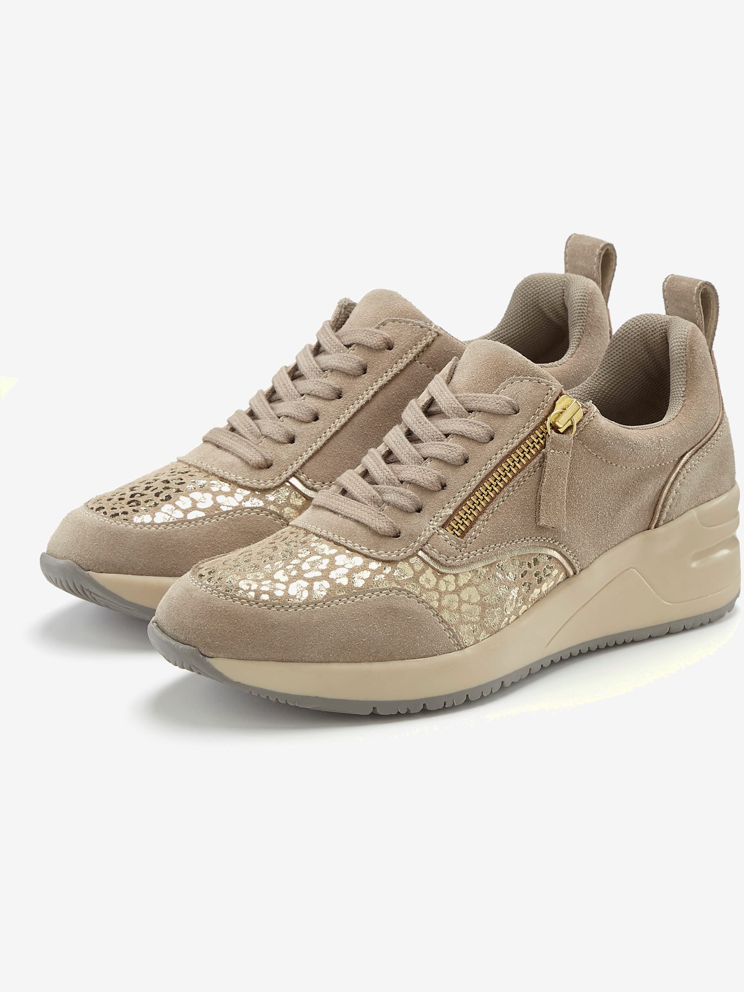 Baskets sneakers élégantes avec imprimé léopard brillant tendance et superbe imitation daim, marron clair uni, taille 42, LASCANA - helline
