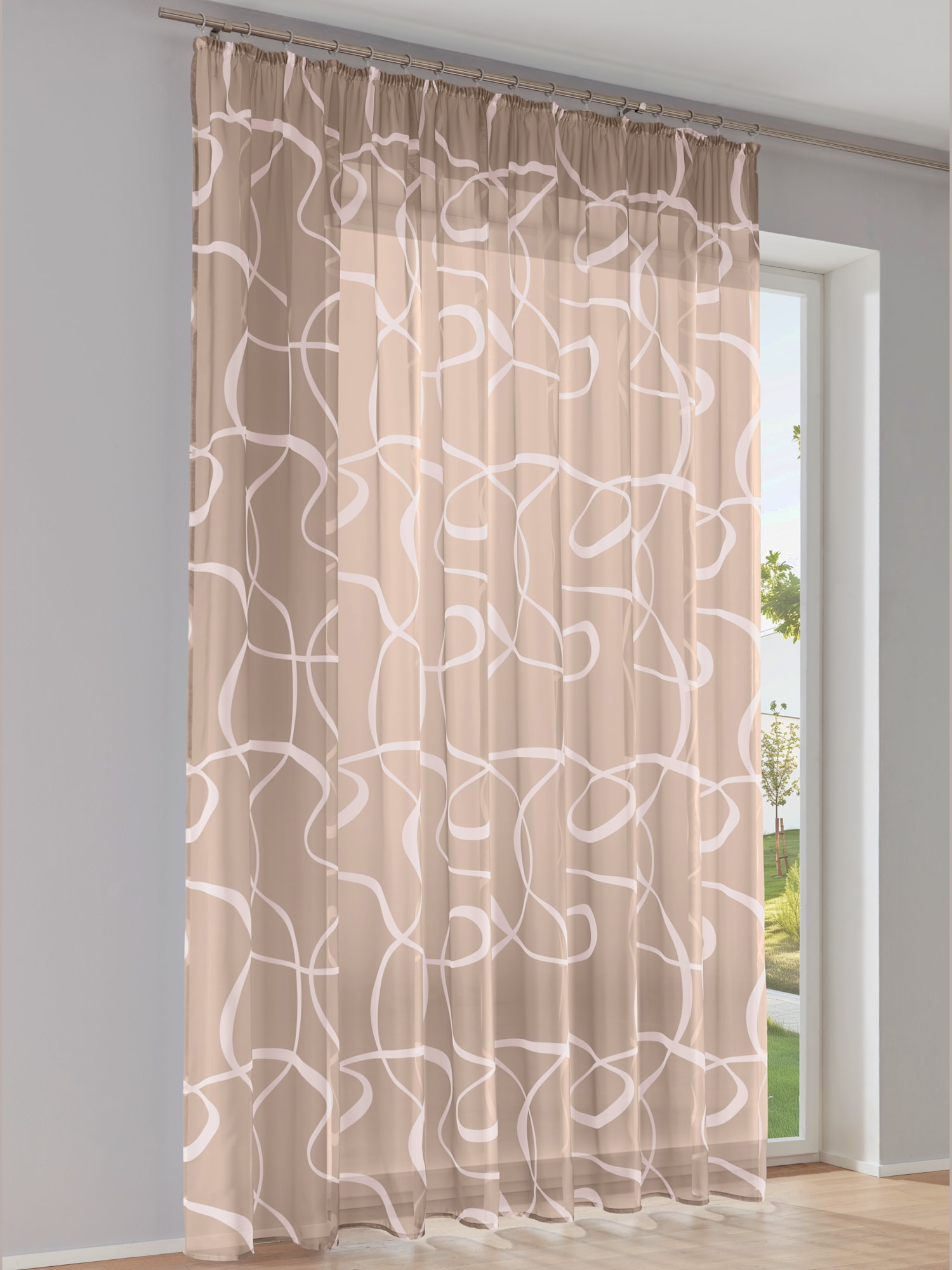 Rideaux, Cordon universel, blanc à motifs, taille 245x270 cm, helline home - helline