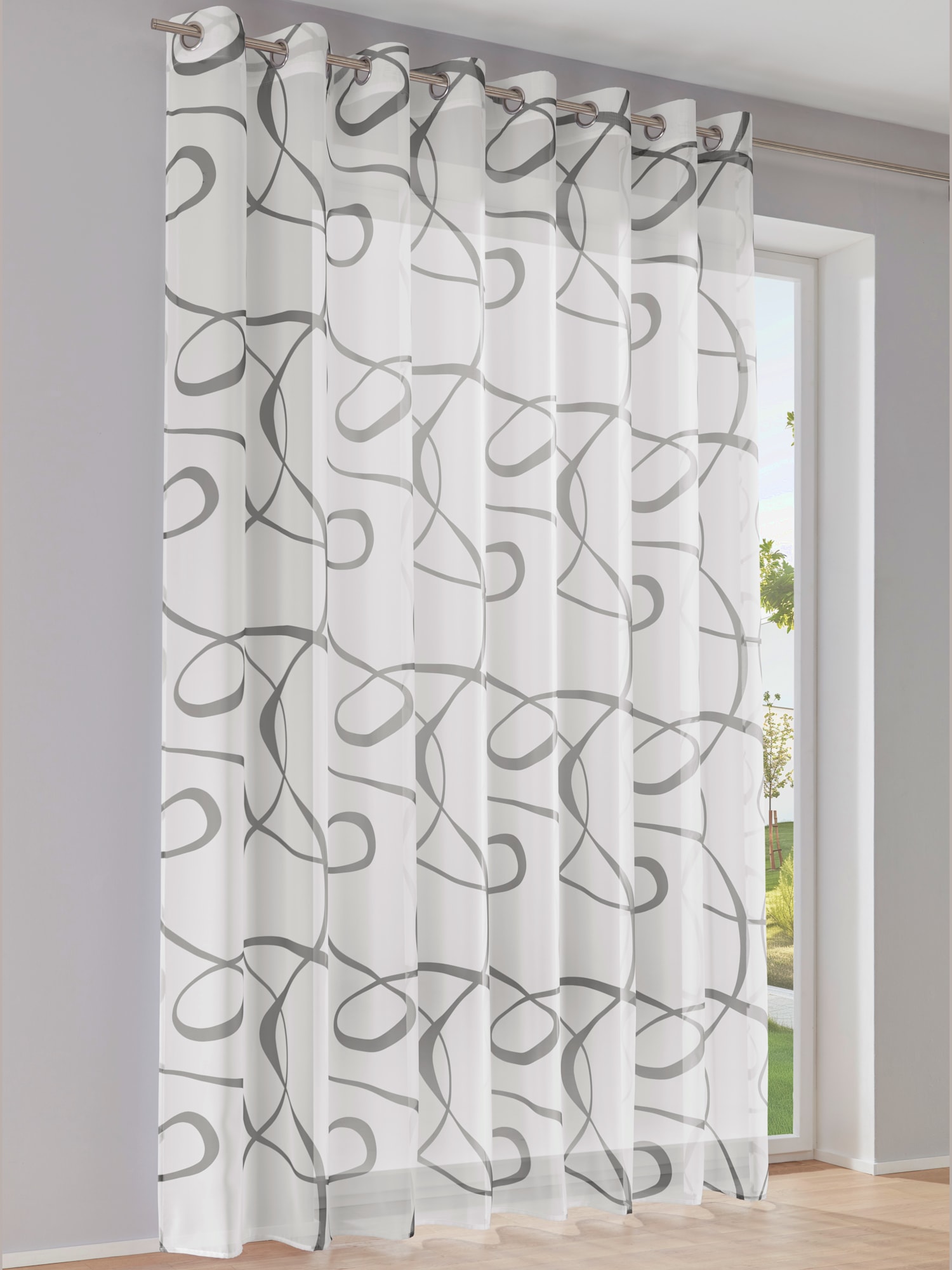 Rideaux, Œillets, couleur : blanc à motifs, taille 145x270 cm, marque helline home, 100% polyester - helline