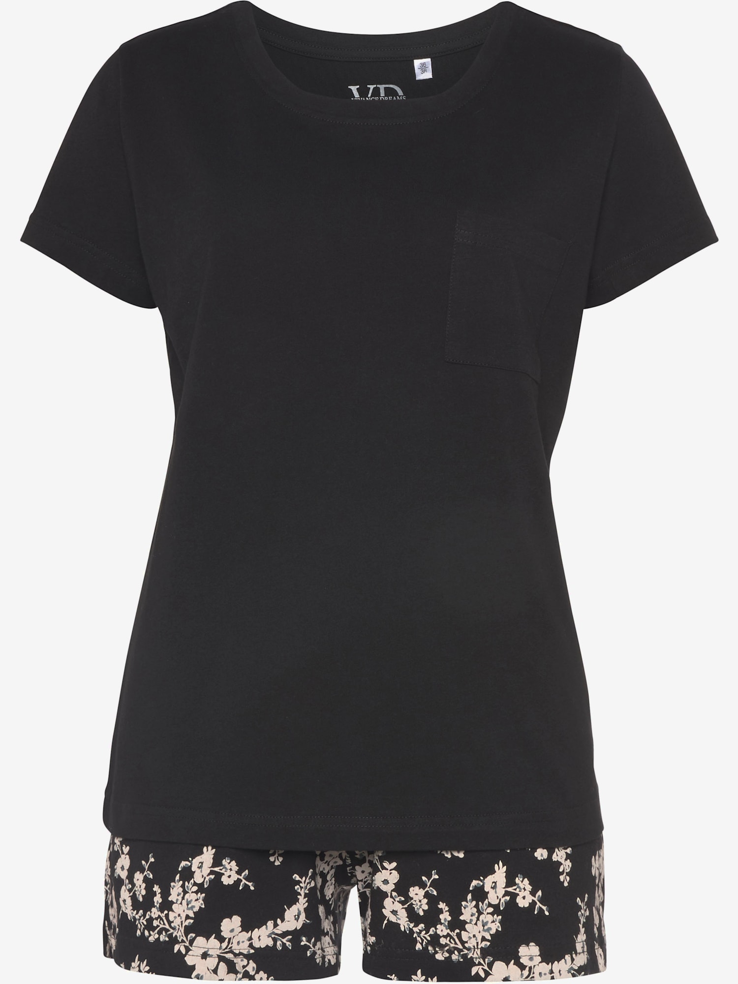 Pyjama court avec short imprimé, couleur : noir à motifs, taille 42/44, marque Vivance Dreams by Lascana, 100% coton - helline