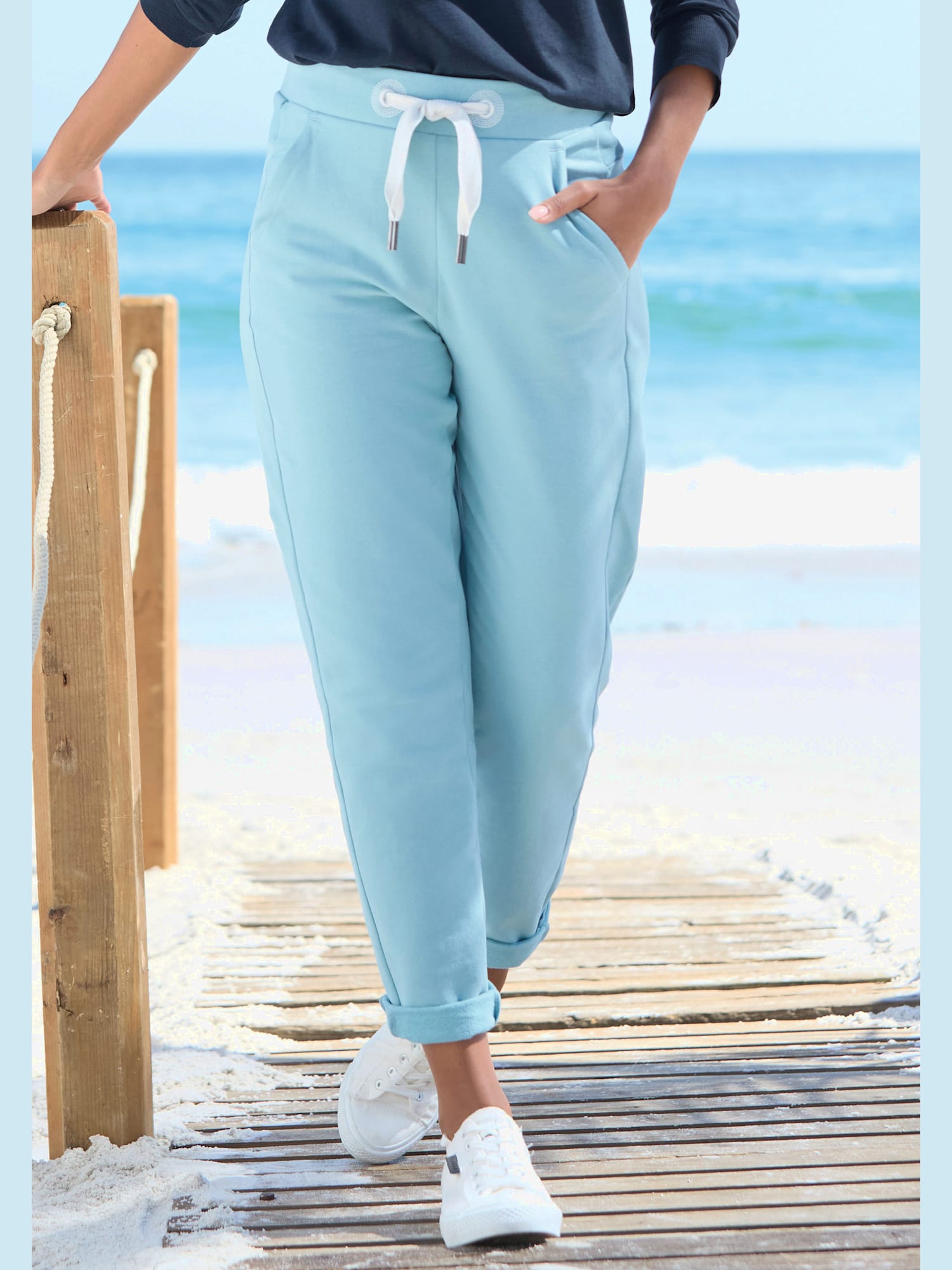 Pantalon molletonné, couleur bleu, taille XXL (46), marque Elbsand - helline