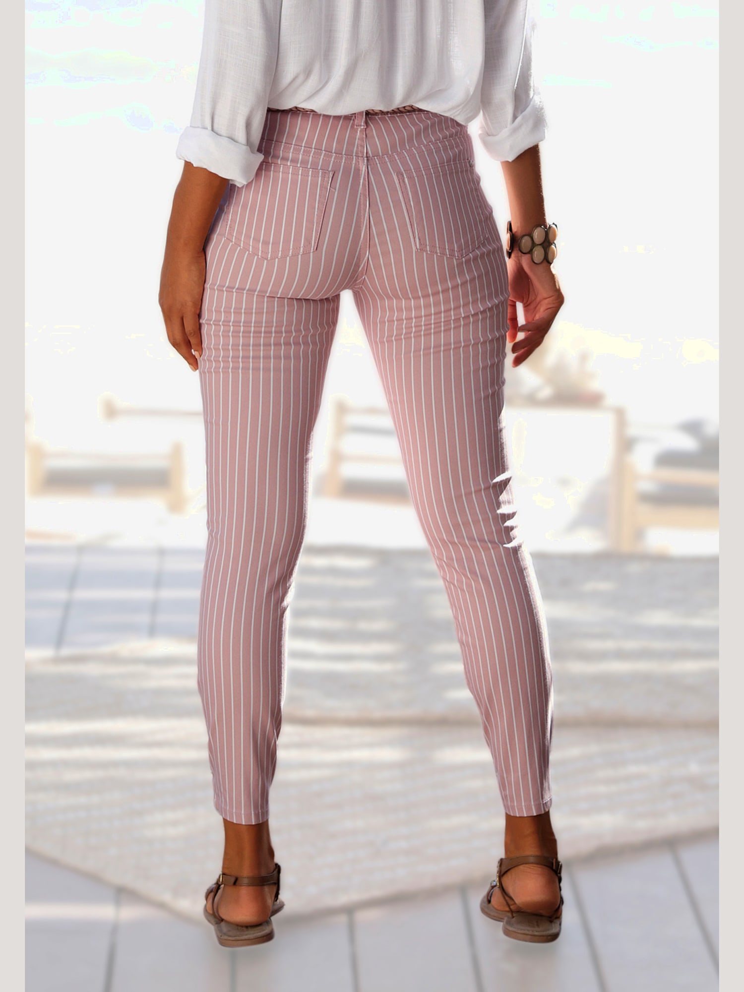 Jegging 7/8 fausses poches devant, couleur violet, taille 40, marque LASCANA - helline