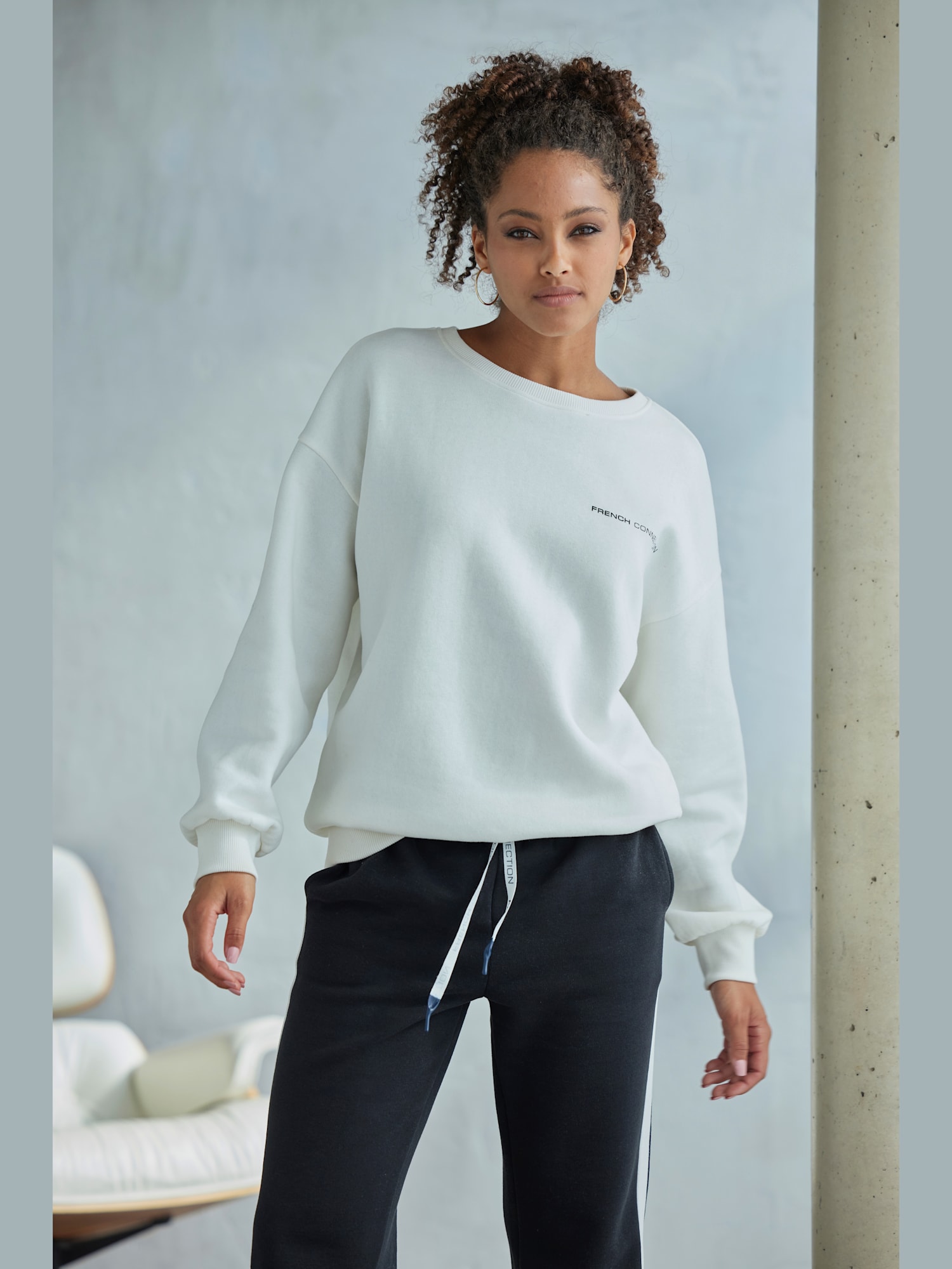 Sweatshirt avec logo imprimé, couleur couleur ivoire, taille 34/36, marque French Connection - helline