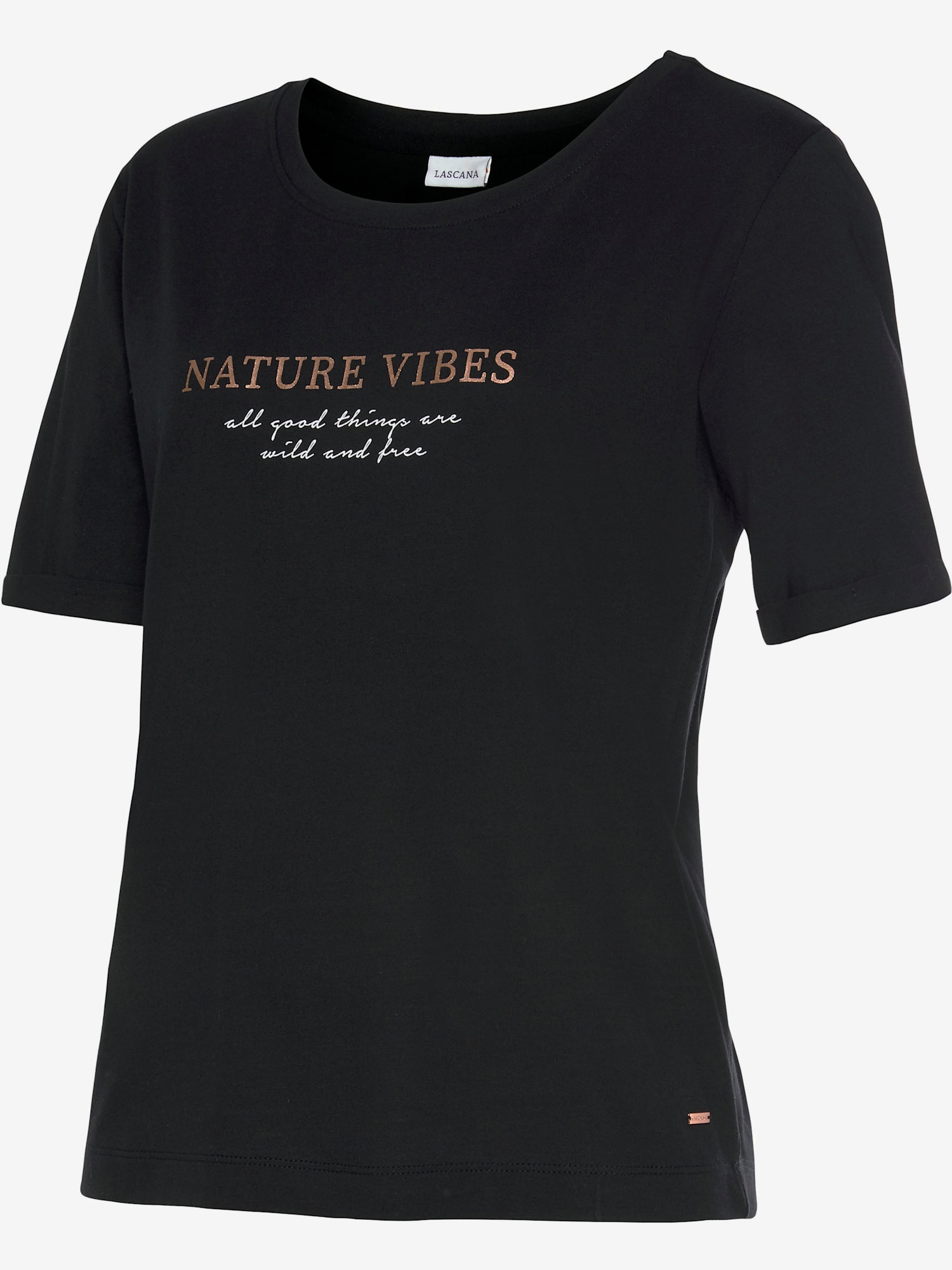 Haut de pyjama t-shirt confortable avec manches mi-longues, couleur noir, taille 34/36, marque LASCANA - helline