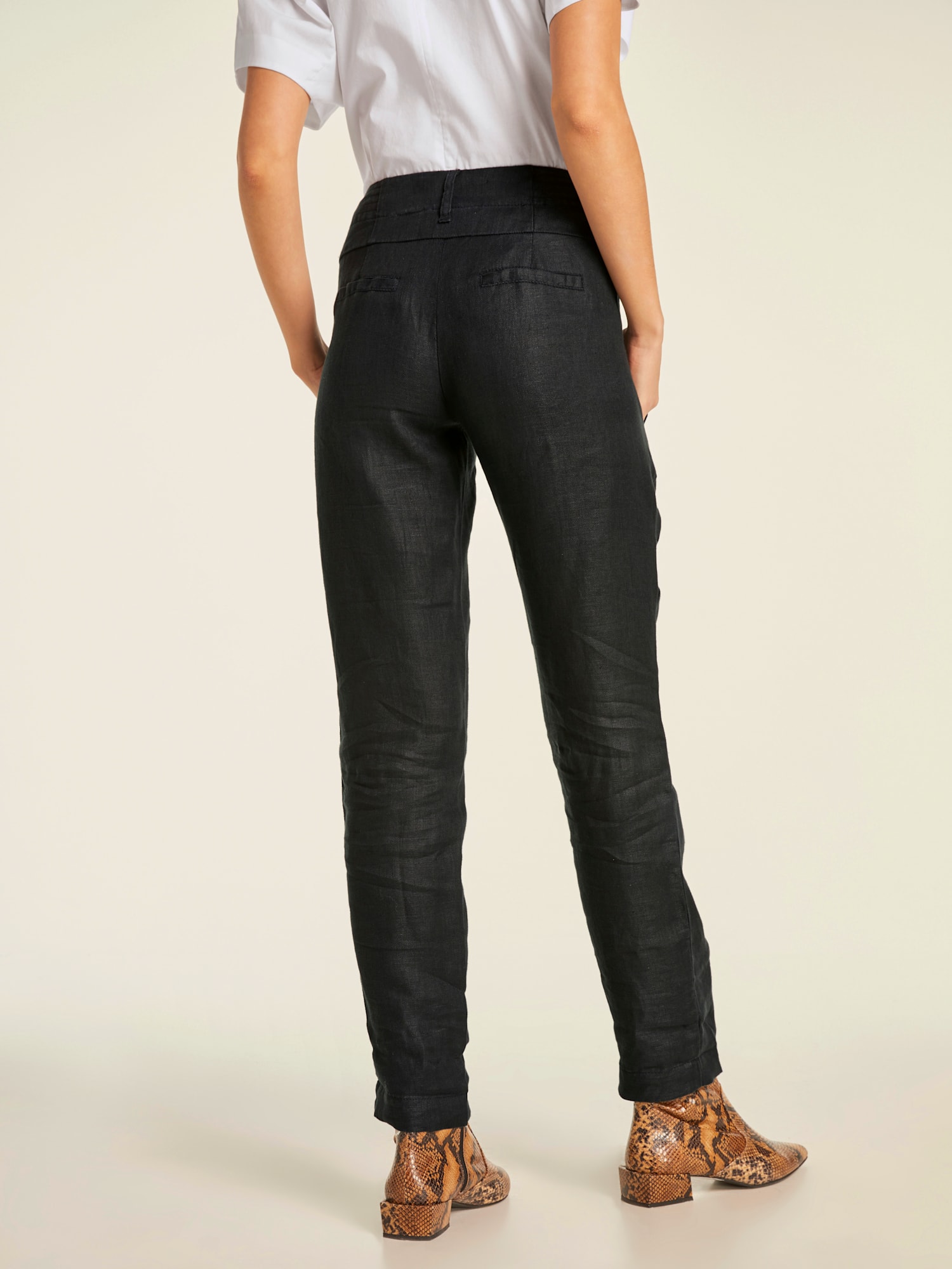 Pantalon en lin style soigné, poches fendues, couleur noir, taille 48 - Witt