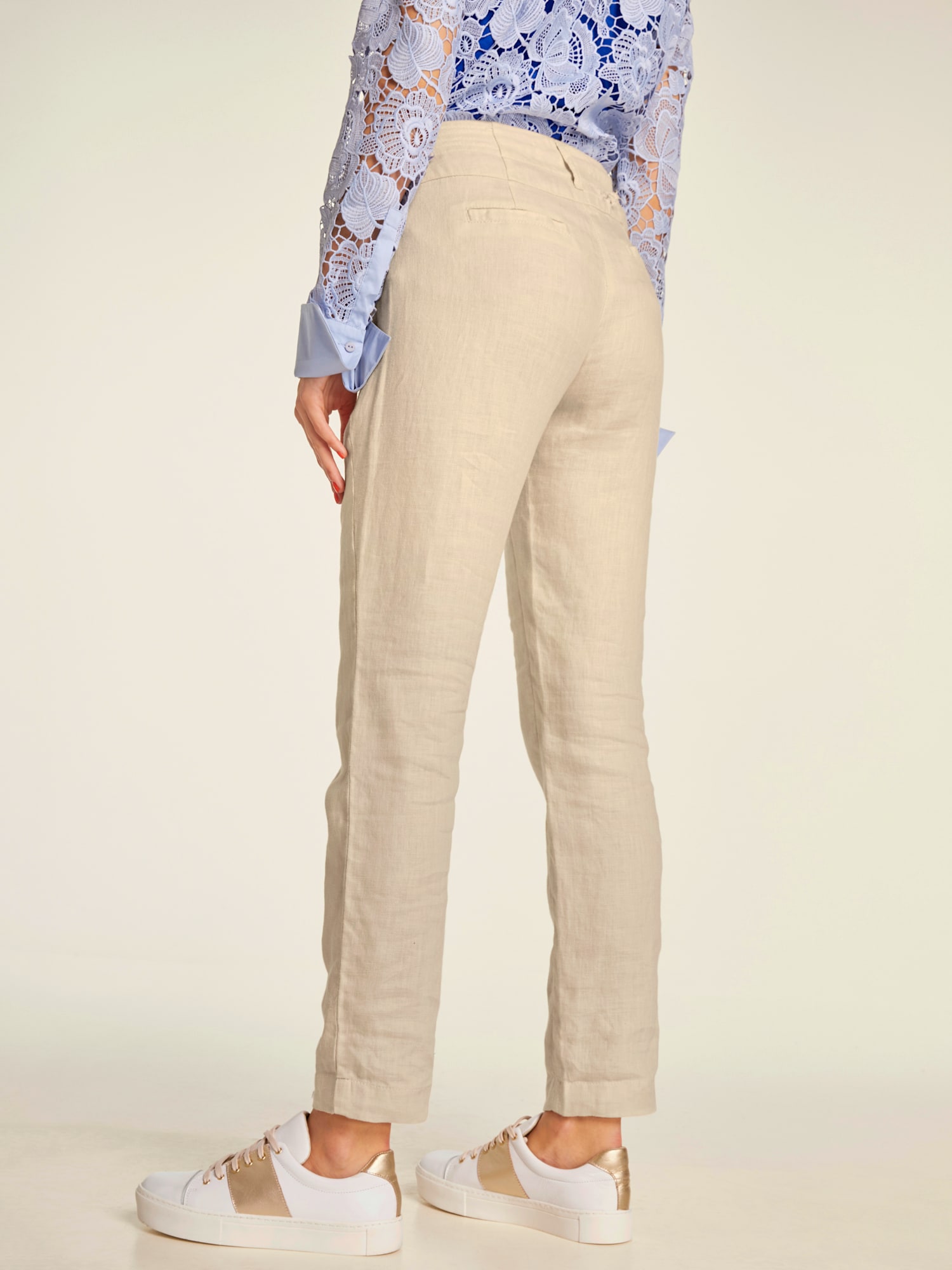 Pantalon en lin style soigné, poches fendues, couleur marron, taille 40 - Witt