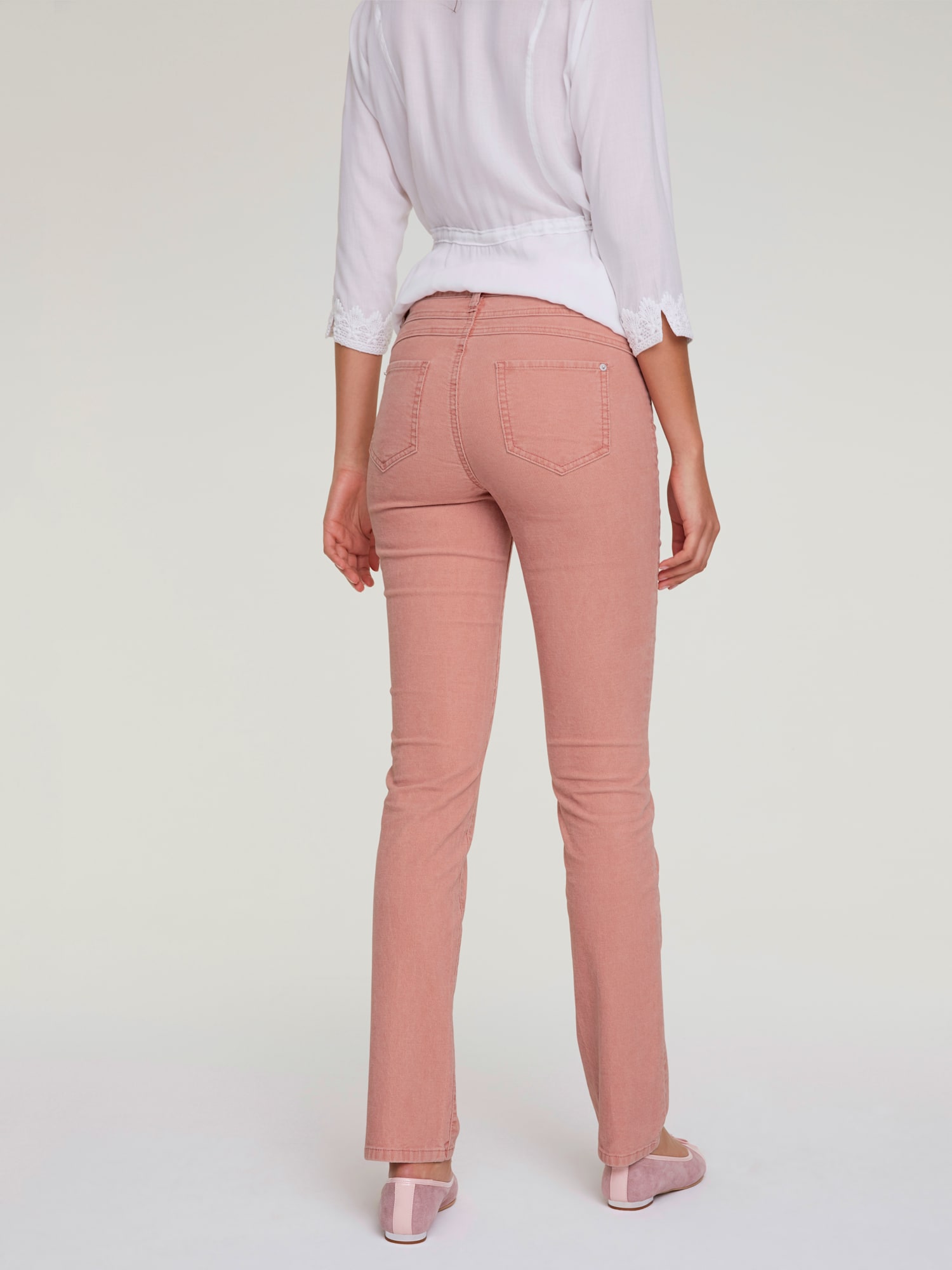 Pantalon velours coupe droite, couleur rose, taille 46, marque Linea Tesini - helline