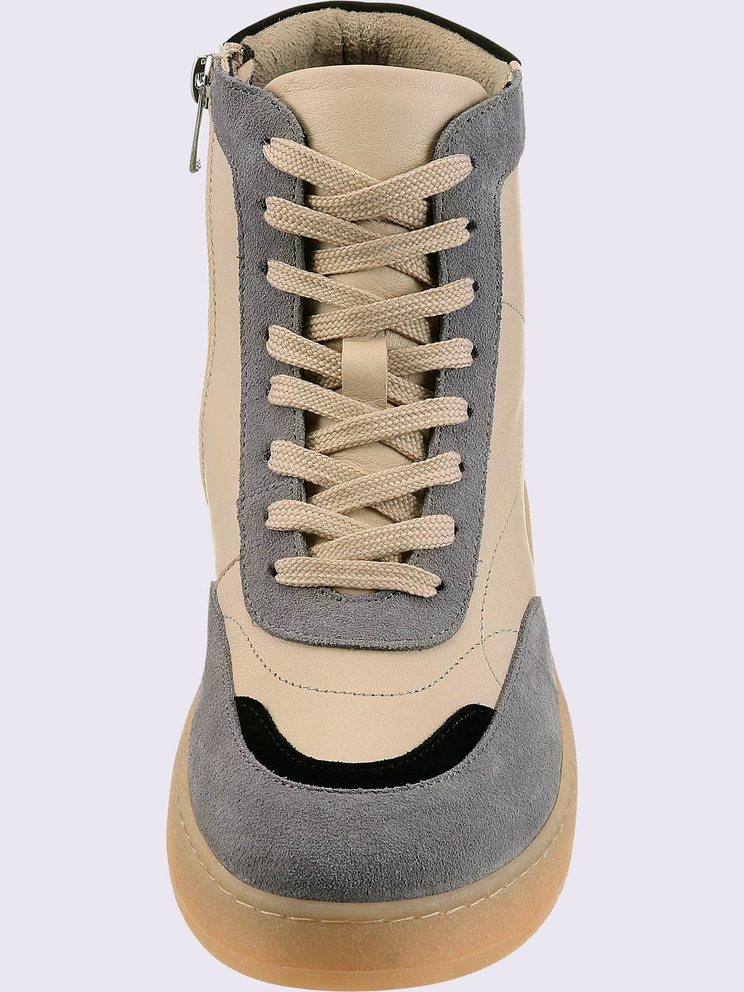 Baskets cuir de bœuf nappa et velours, couleur ivoire clair à motifs, taille 36 - helline