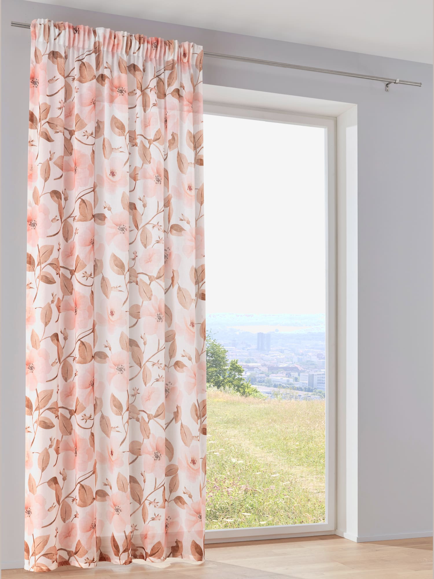 Rideaux lavable en machine, Œillets, couleur : blanc à motifs, taille 145x135 cm, marque helline home, 100% polyester - helline