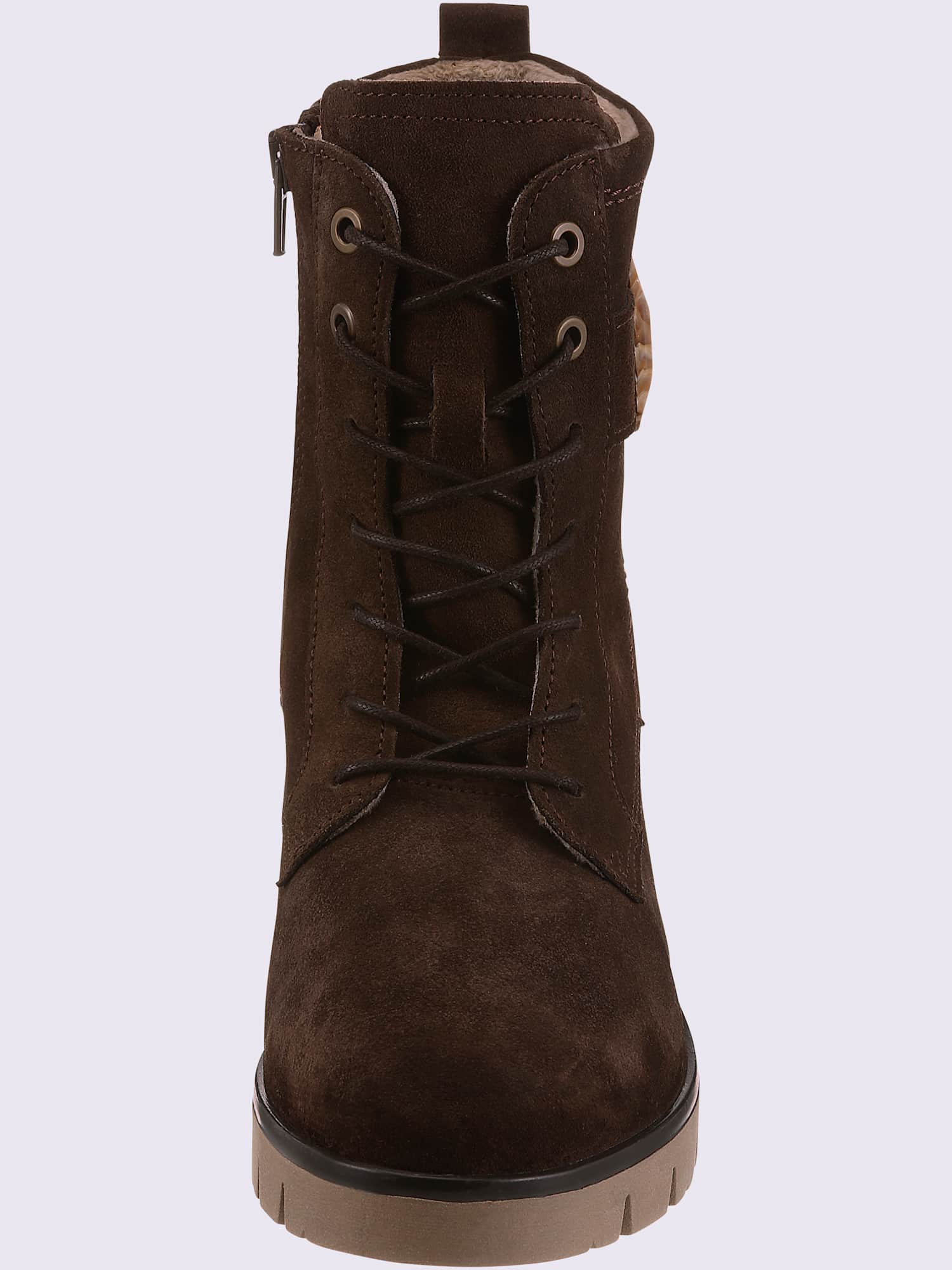 Bottines à lacets cuir velours de vache., marron foncé uni, taille 40 - helline