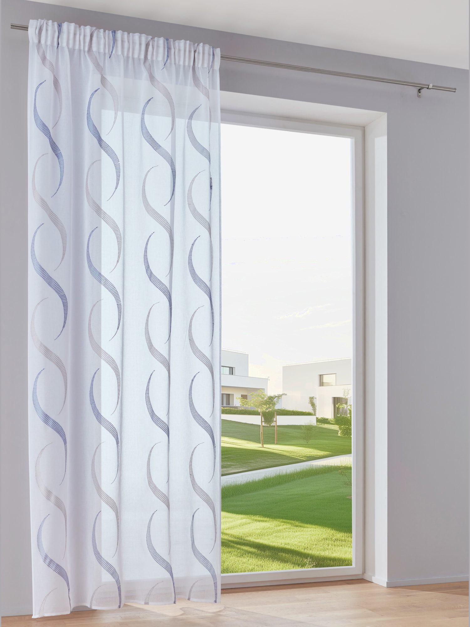 Rideaux superbe store, Bande multifonction, couleur : blanc à motifs, taille 225x130 cm, marque helline home, 100% polyester - helline