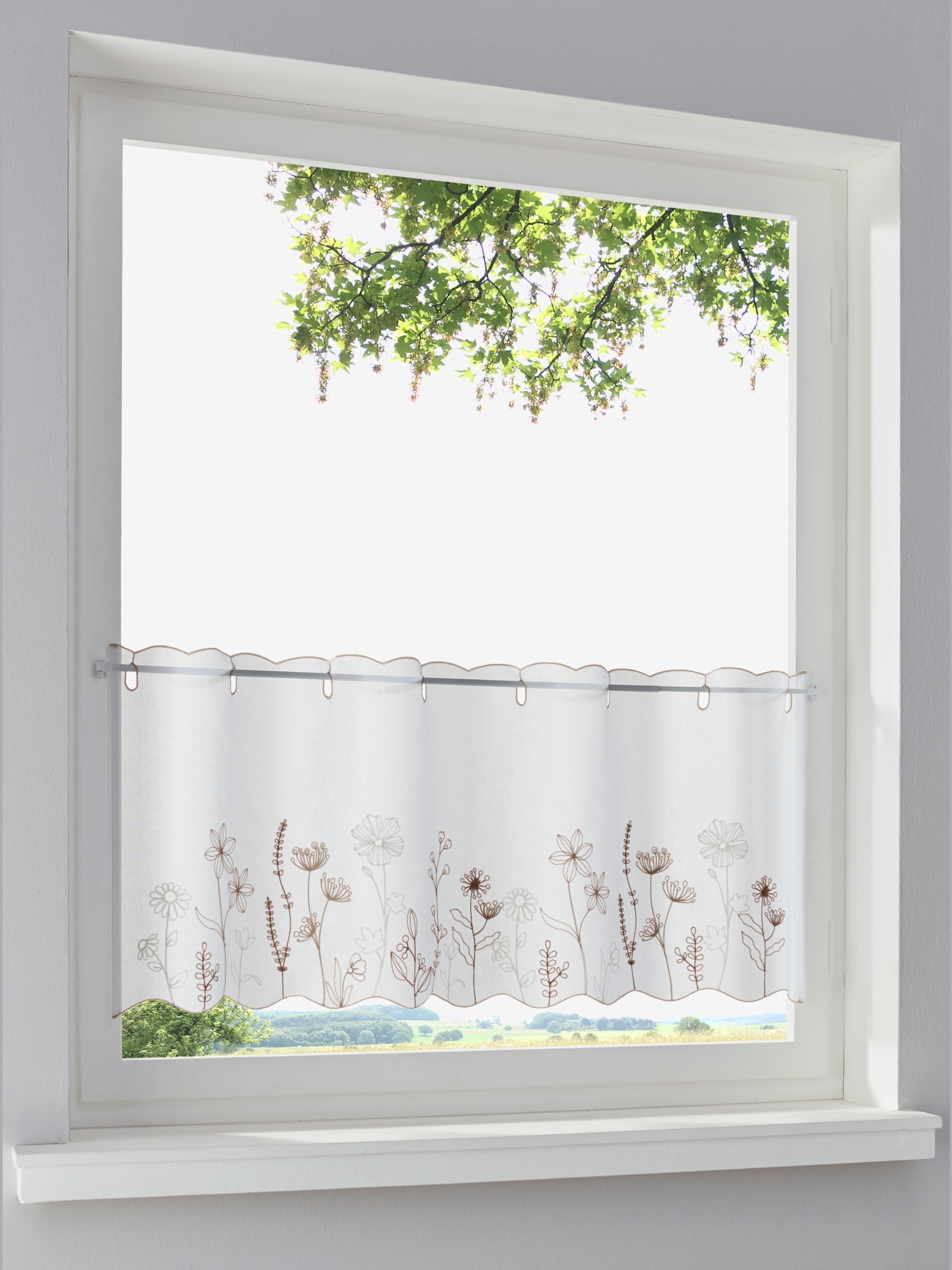 Rideau de vitrage lavable en machine, couleur : blanc à motifs, taille 30x120 cm, marque helline home, 100% polyester - helline