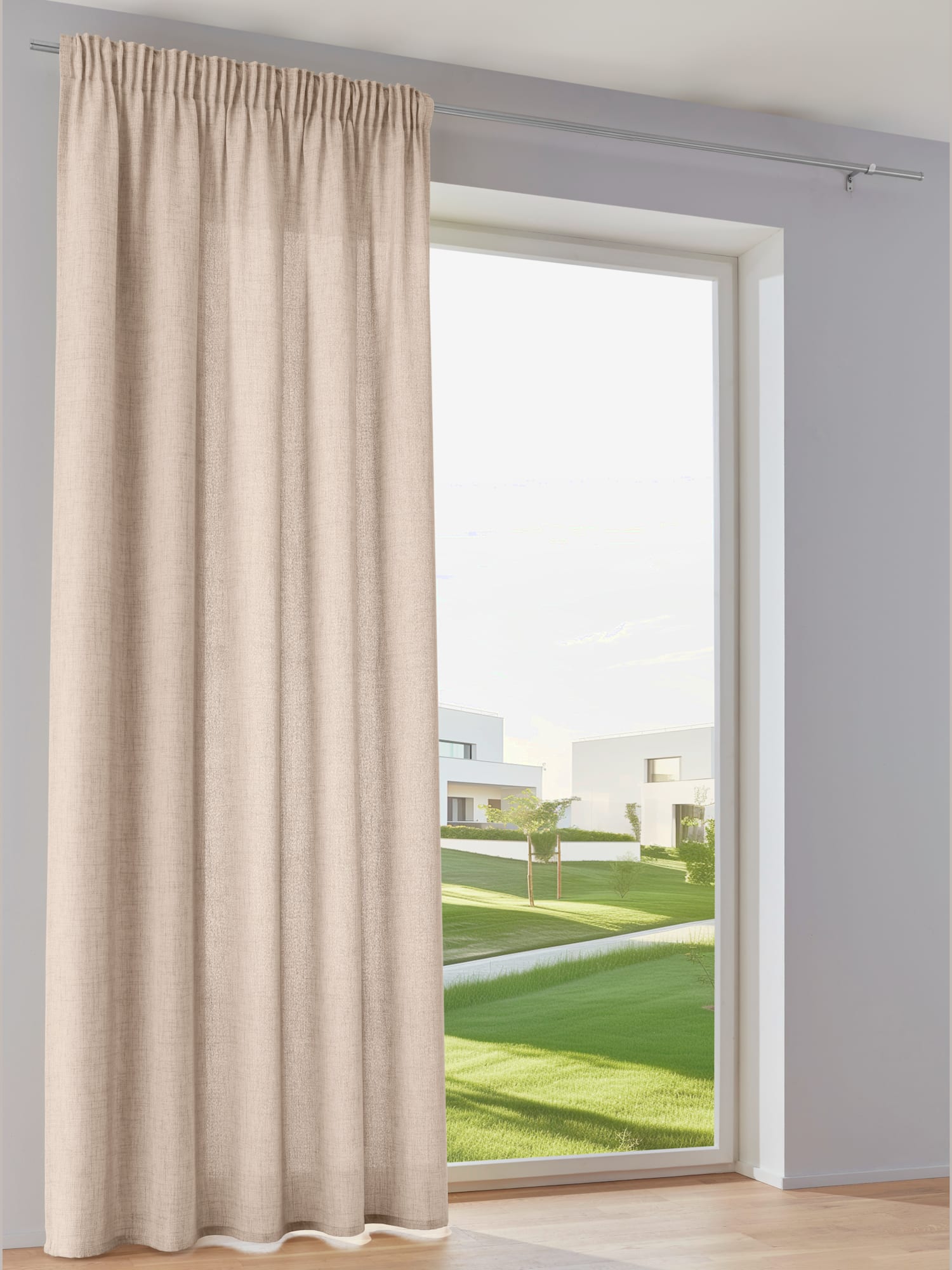 Rideau bavolet de qualité, Œillets, marron clair uni, taille 175x140 cm, helline home - helline
