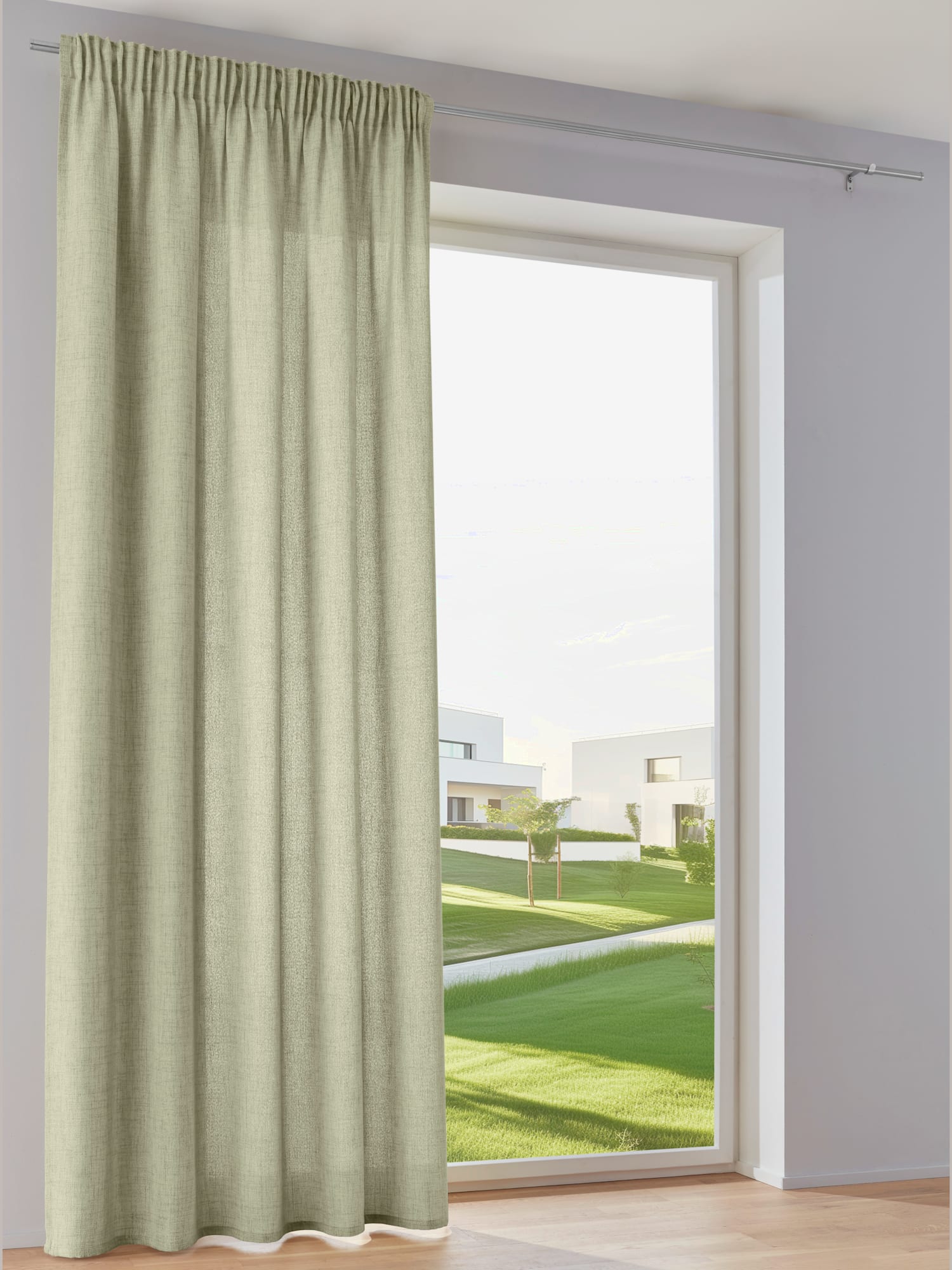 Rideau bavolet de qualité, Bande multifonction, vert clair uni, taille 225x140 cm, helline home - helline