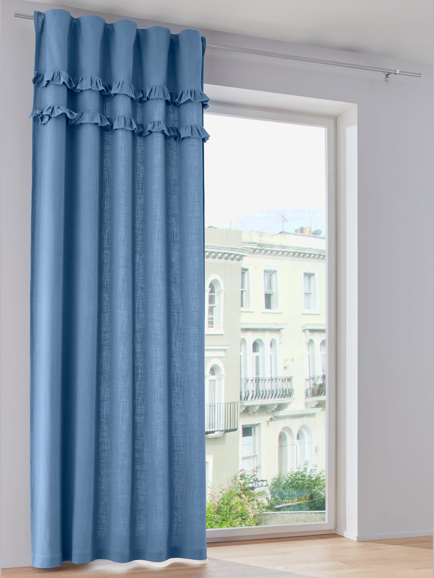 Rideau bavolet de qualité, Œillets, couleur : bleu foncé uni, taille 225x130 cm, marque helline home, 100% coton - helline