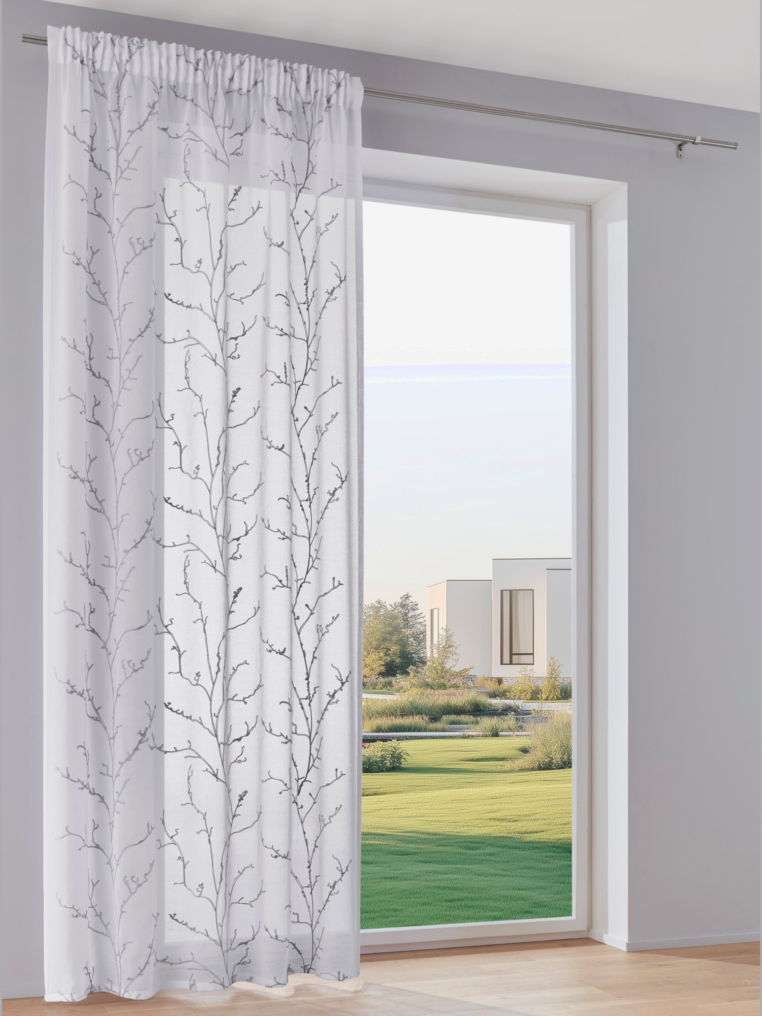 Rideaux lavable en machine, Œillets, couleur : blanc à motifs, taille 145x140 cm, marque helline home, 100% polyester - helline