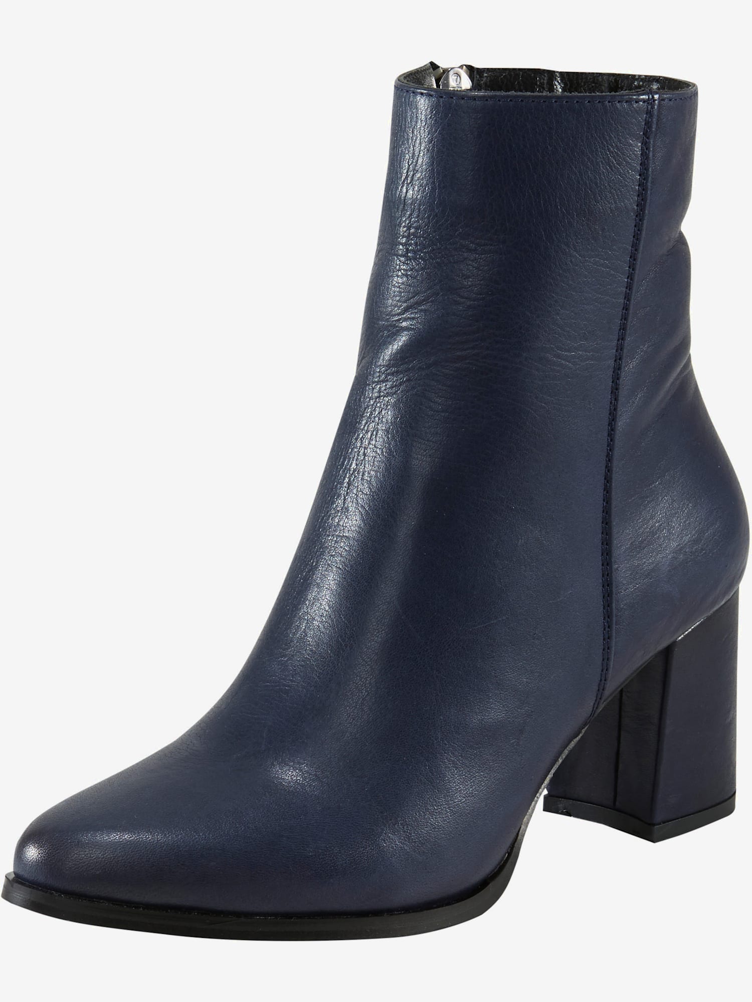 Bottines cuir nappa de vache, couleur : bleu foncé uni, taille 38, 100% cuir de vache - helline