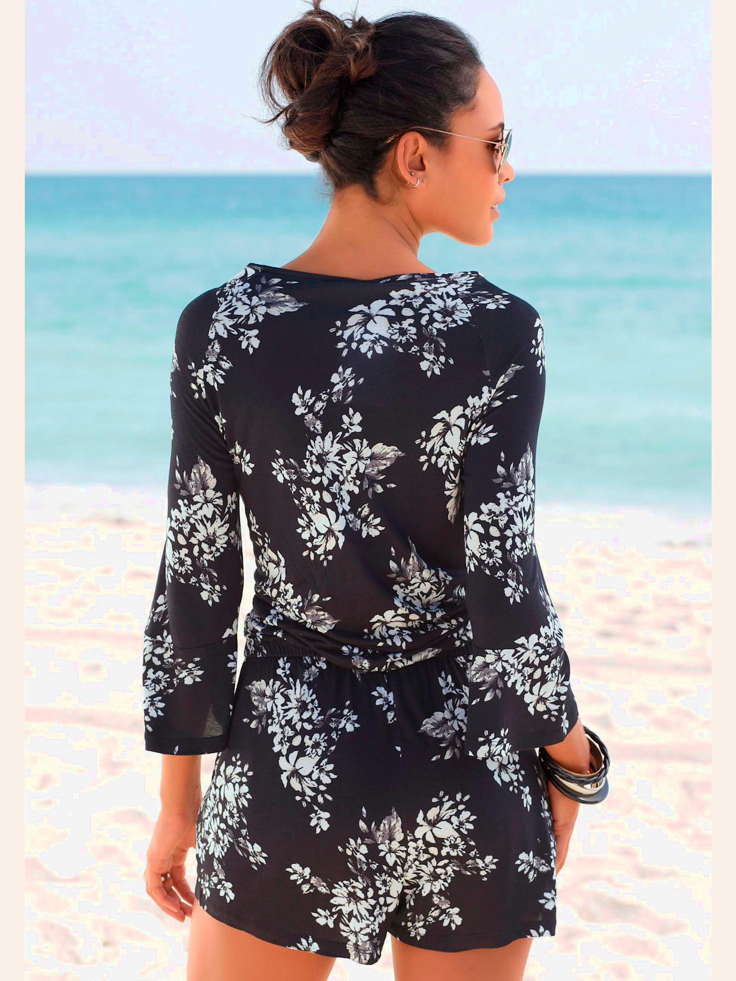 Combinaison manches 3/4 évasées, couleur noir, taille 44, marque LASCANA - helline