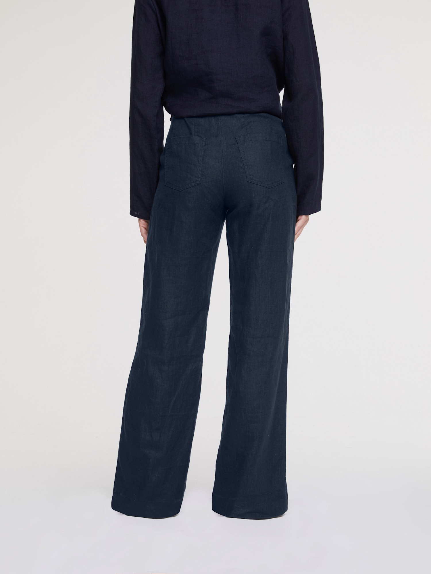 Pantalon en lin jambes larges, couleur bleu, taille 36, marque Rick Cardona - helline