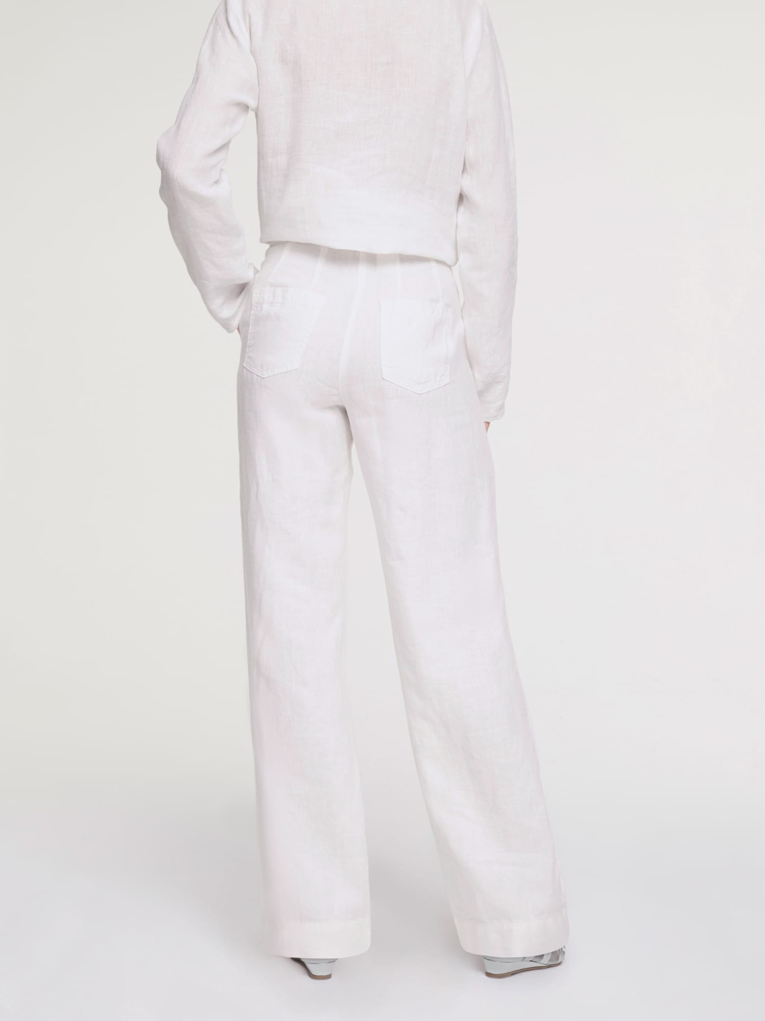 Pantalon en lin jambes larges, couleur blanc, taille 44, marque Rick Cardona - helline