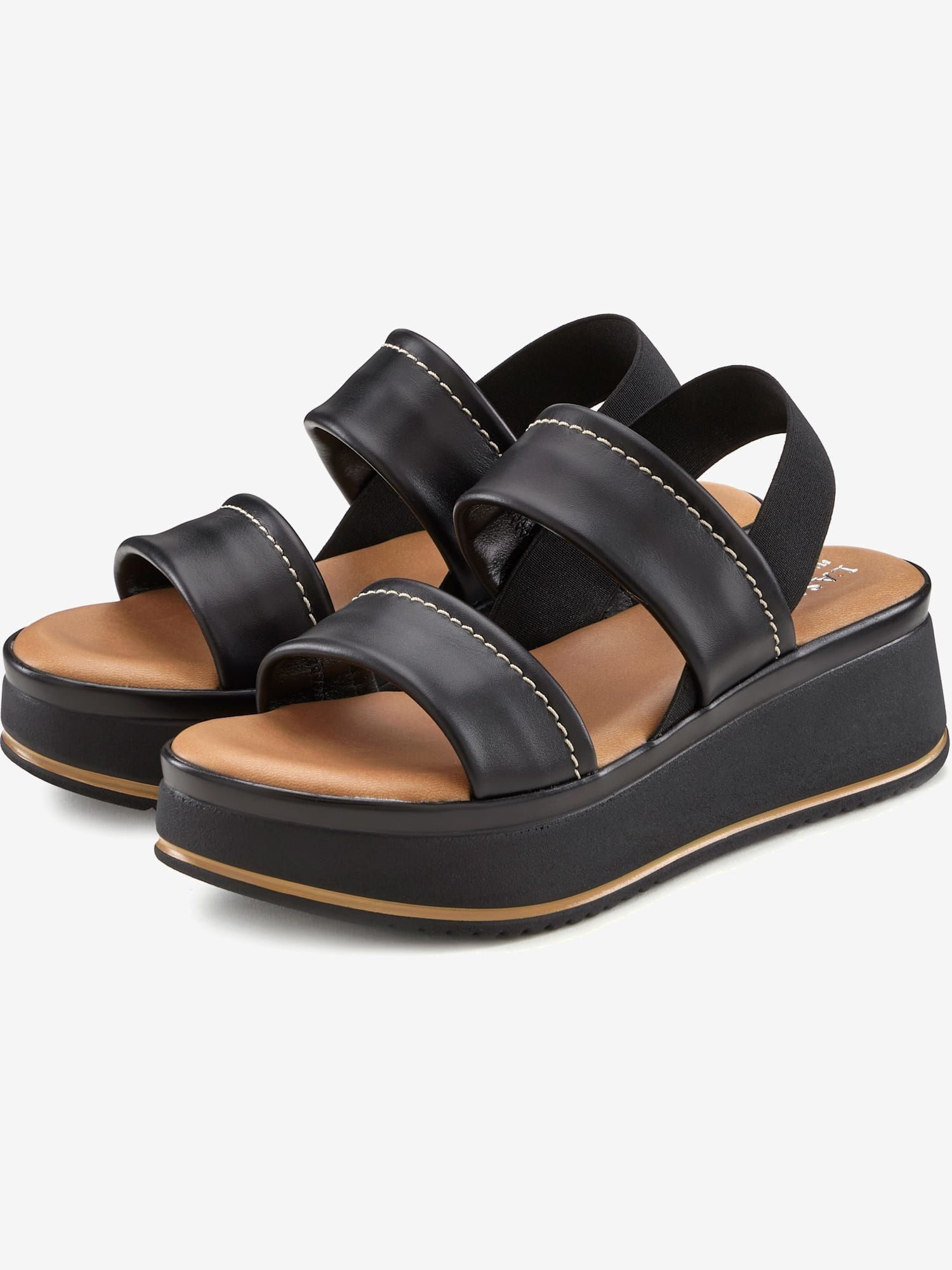 Sandales compensées chaussures en cuir avec brides élastiques pour un confort optimal, noir uni, taille 39, LASCANA - helline