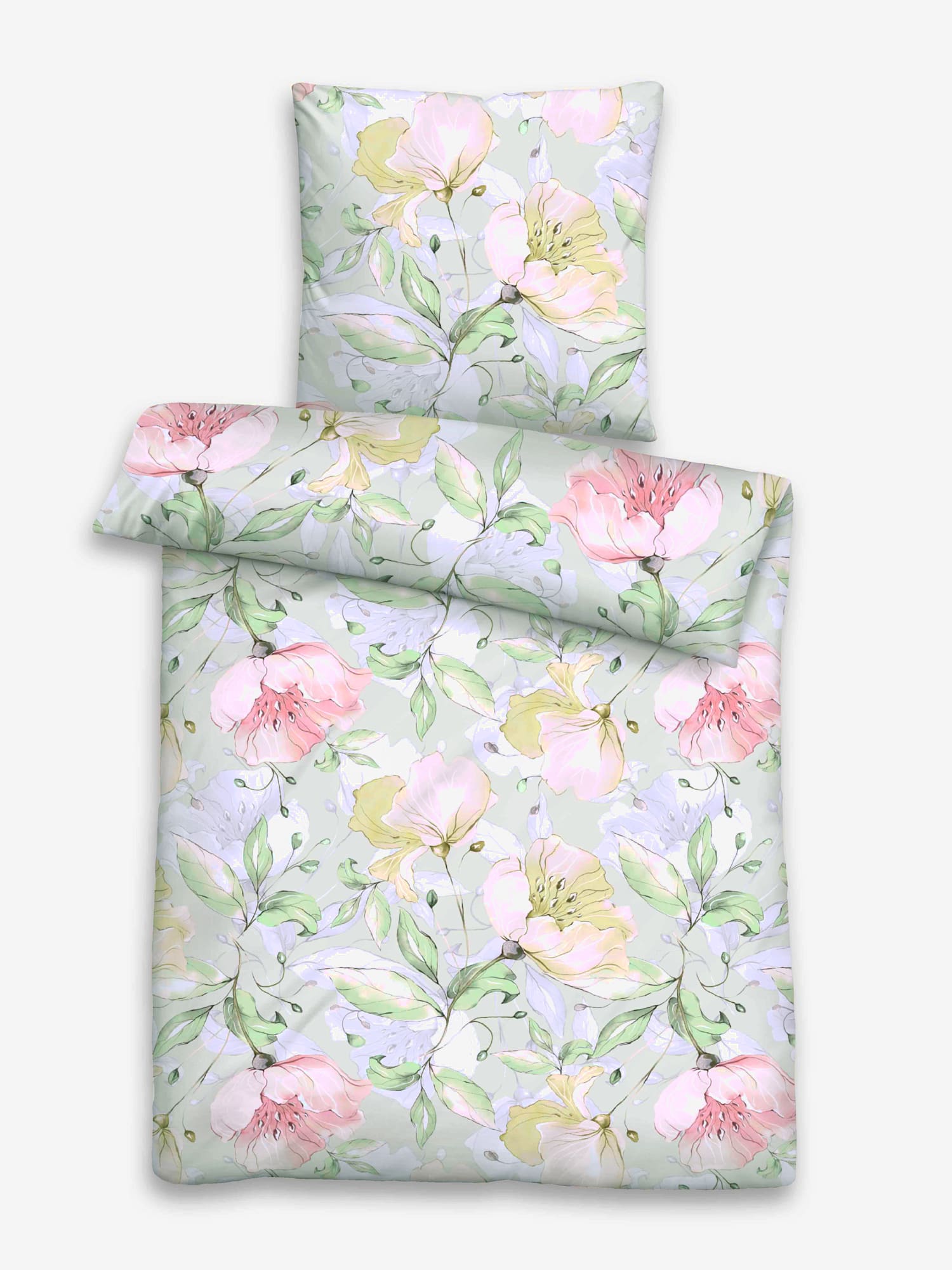 Linge de lit flanelle fine douce, couleur vert, taille 80x80/155x220 cm, marque Biberna - helline