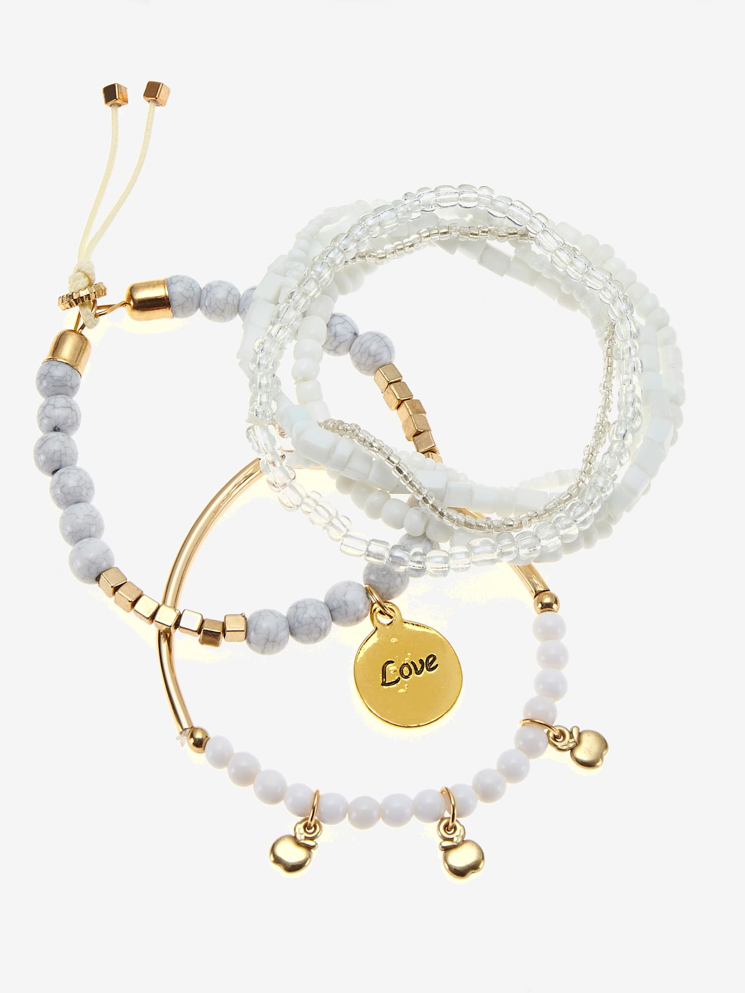 Ensemble de 7 bracelets : association tendance de plusieurs bracelets pour un look superposé décontracté, blanc à motifs, taille 0, LASCANA - helline