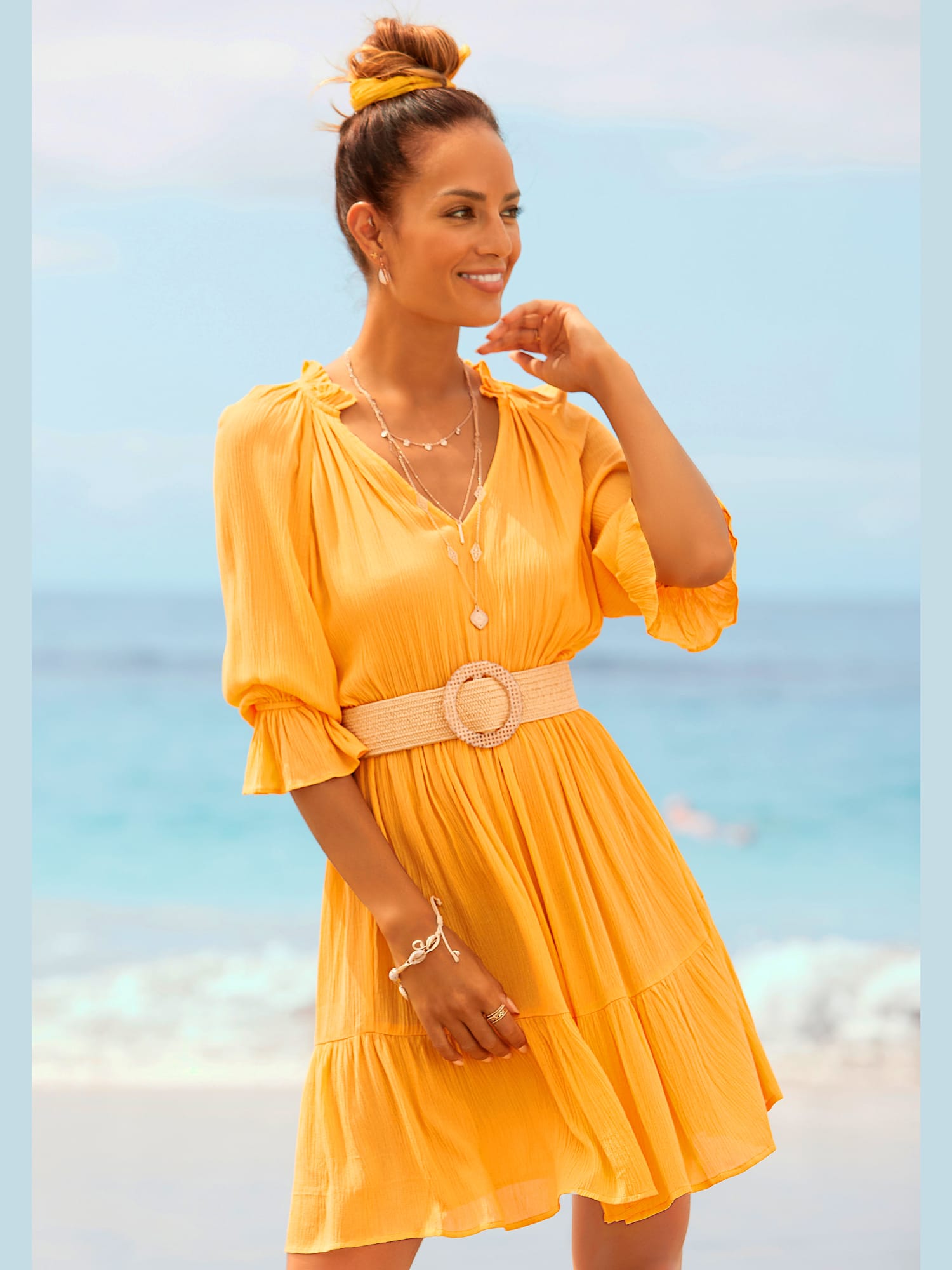 Ceinture tendance imitation raphia avec boucle semi-transparente, couleur couleur ivoire, taille 95, marque LASCANA - helline