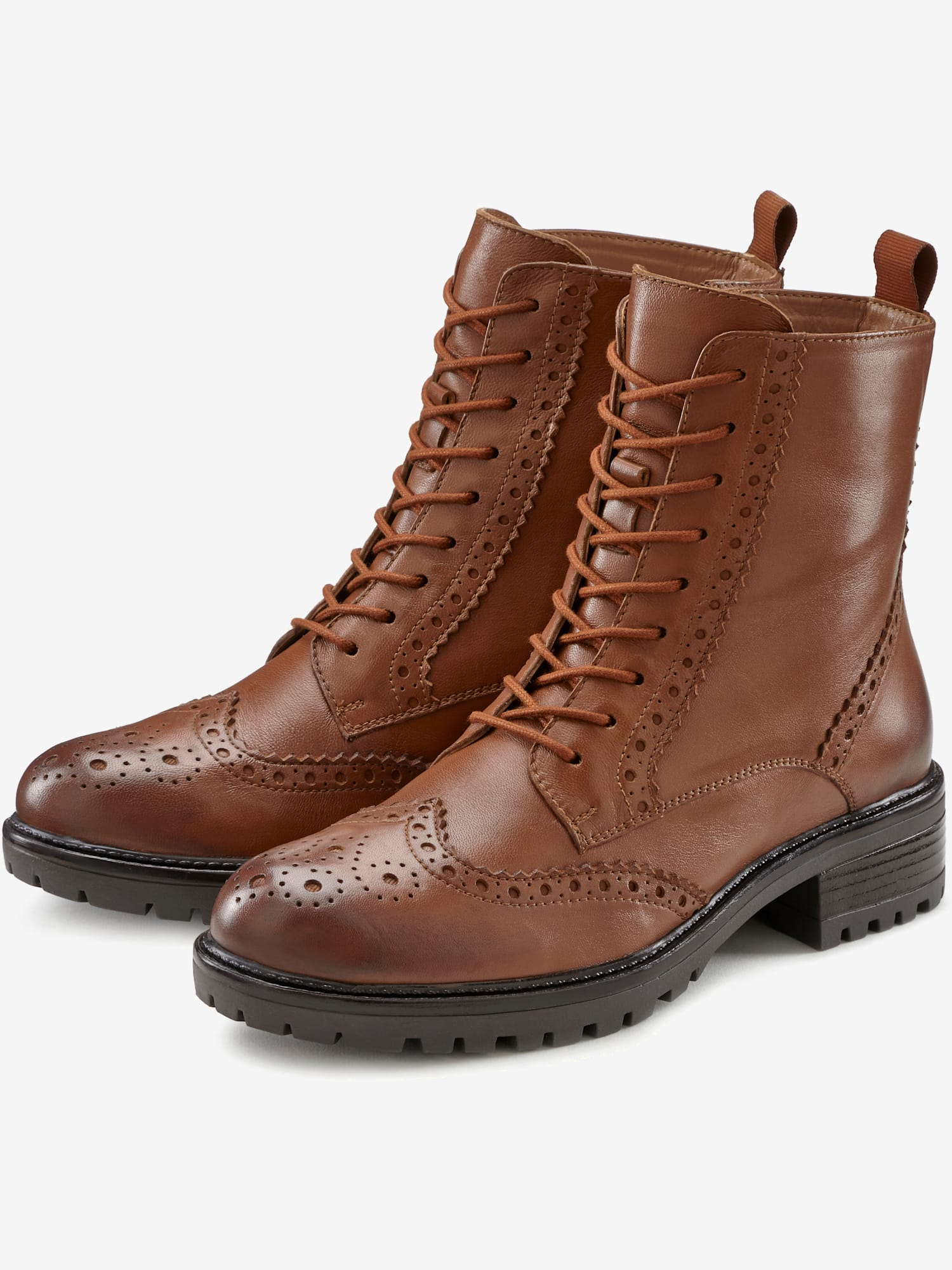 Bottines à lacets en cuir doux, marron moyen uni, taille 38, LASCANA - helline