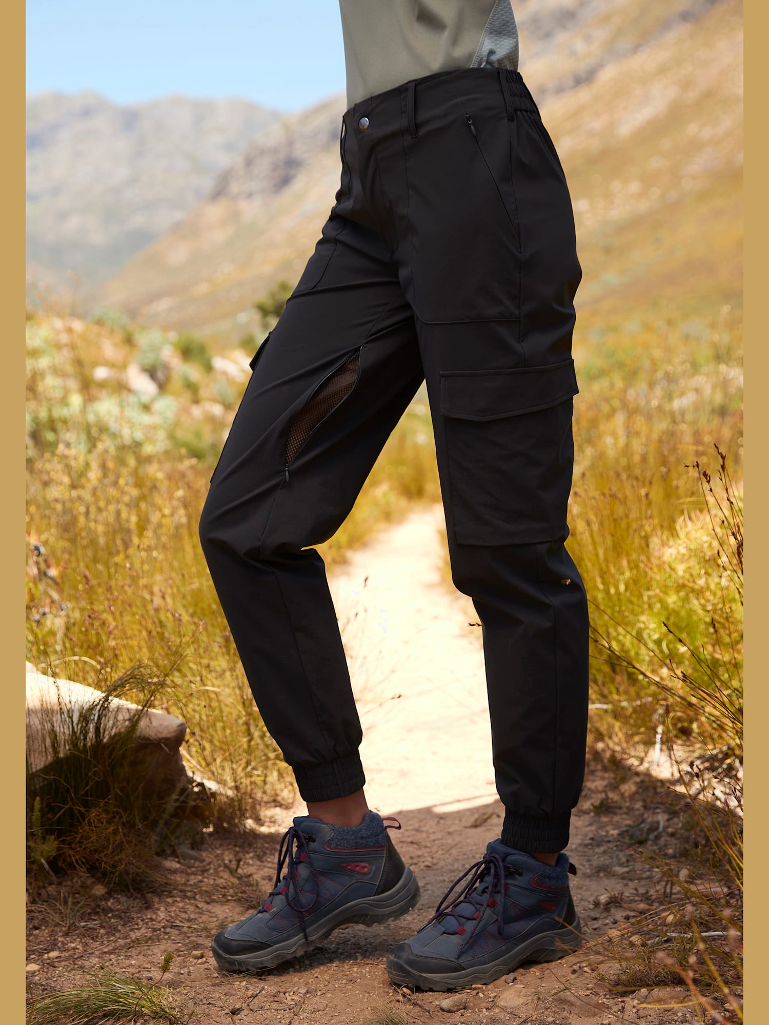Pantalon de trekking jogging cargo de randonnée à taille haute, couleur noir, taille 52, marque Vivance active - helline