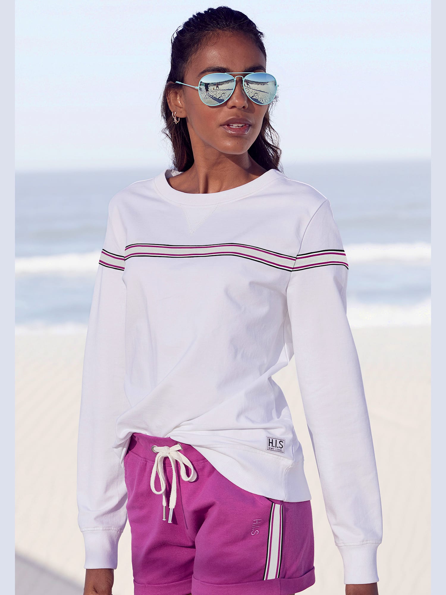 Sweater sweatshirt à rayures, couleur blanc, taille 42/44, marque H.I.S - helline