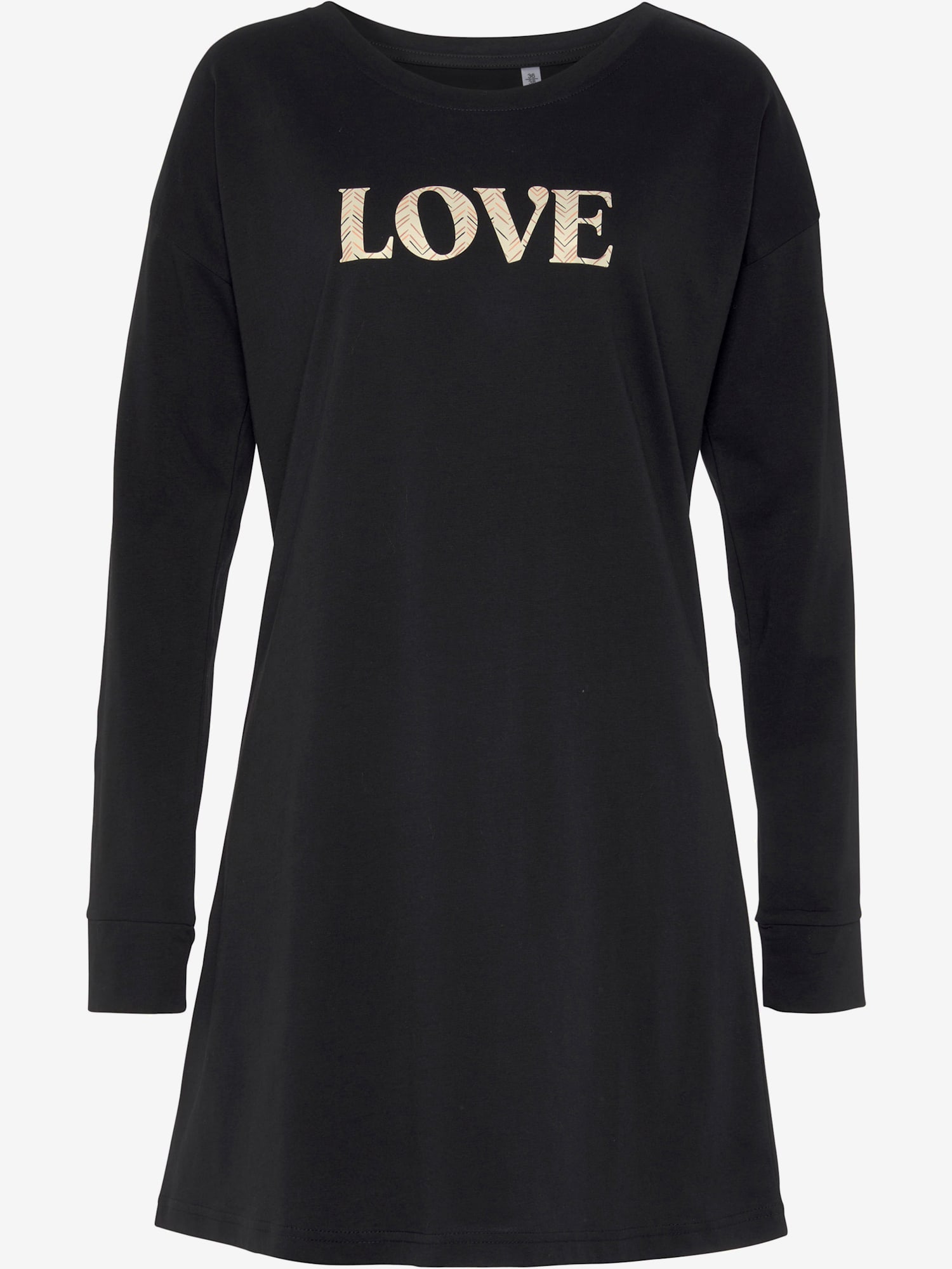 Chemise de nuit courte avec grand imprimé devant, couleur noir, taille 34/36, marque Vivance Dreams - helline