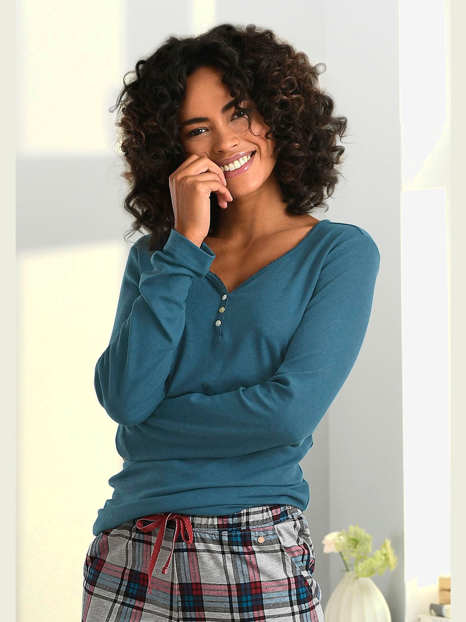 Haut de pyjama t-shirt côtelé ultra-doux, couleur bleu, taille 42/44, marque s.Oliver - helline