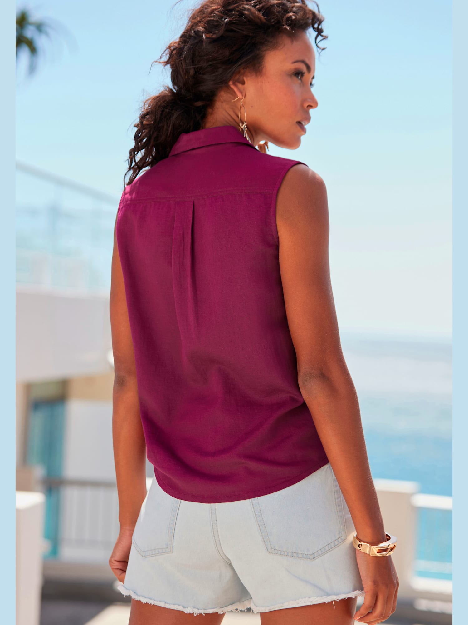Débardeur col chemisier classique, couleur violet, taille 40, marque LASCANA - helline