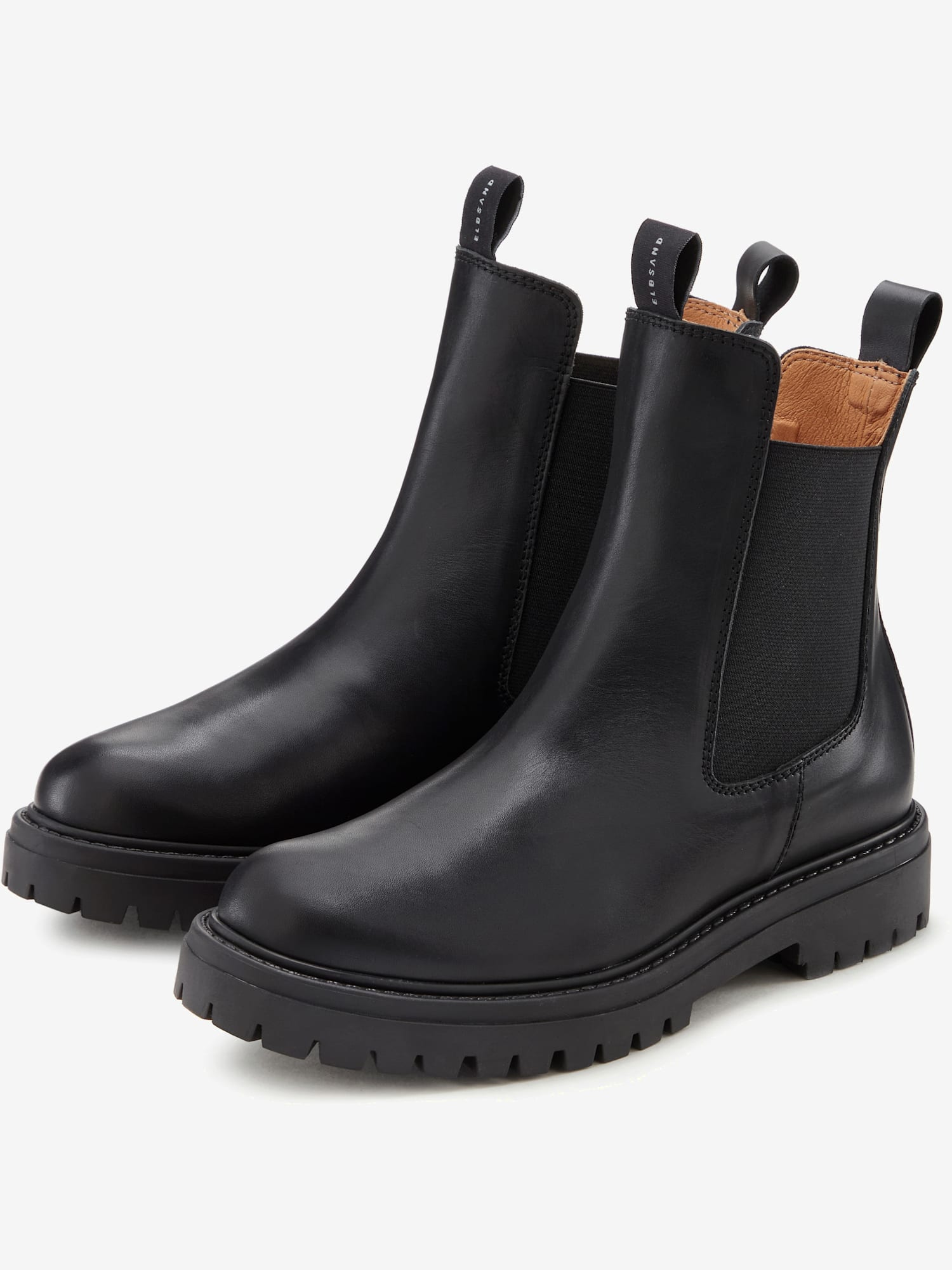 Bottines chelsea tendance en cuir de qualité, très confortables, couleur : noir uni, taille 42, marque Elbsand, 100% cuir - helline