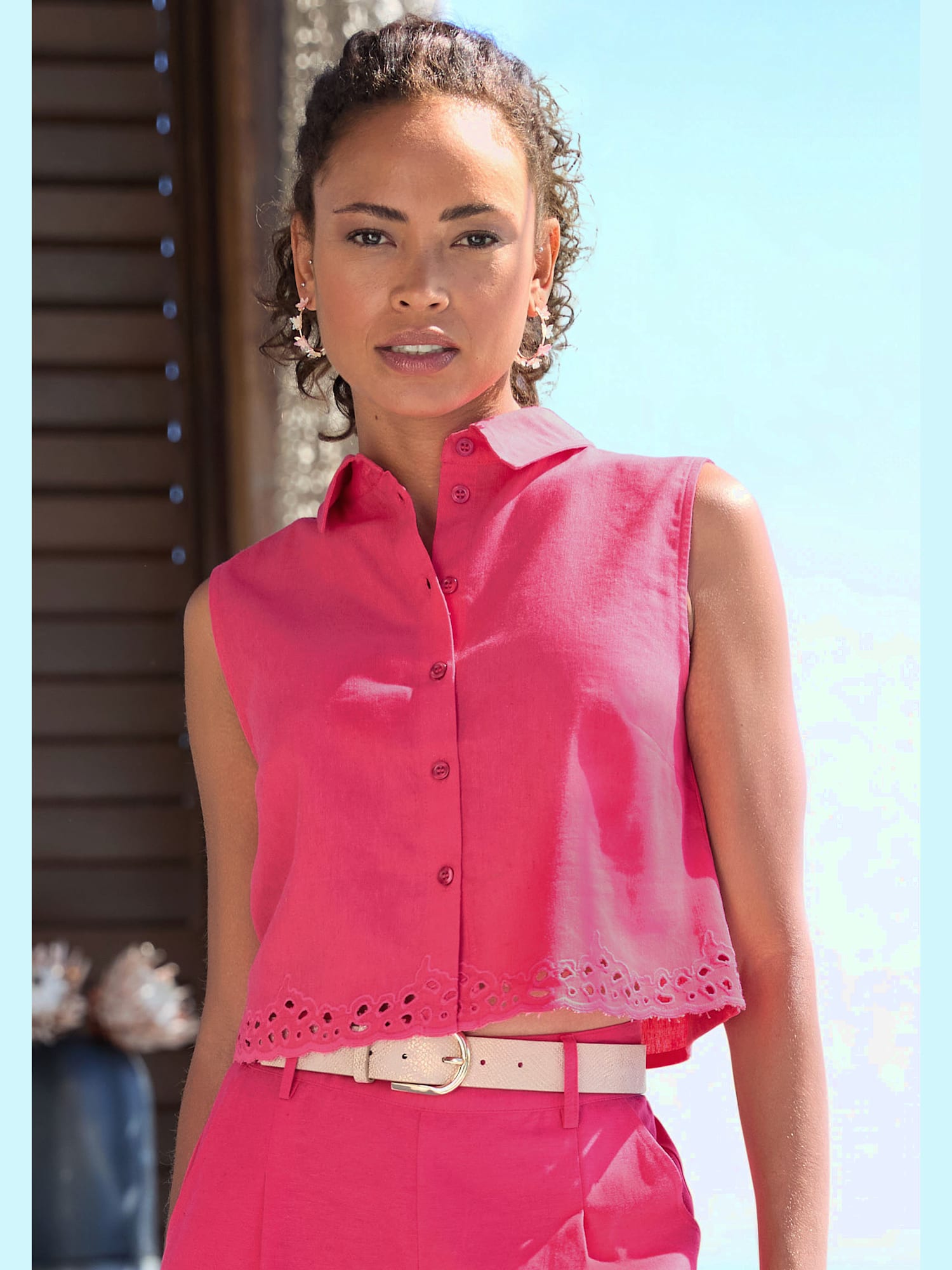 Débardeur col chemisier, couleur rose, taille 44, marque LASCANA - helline