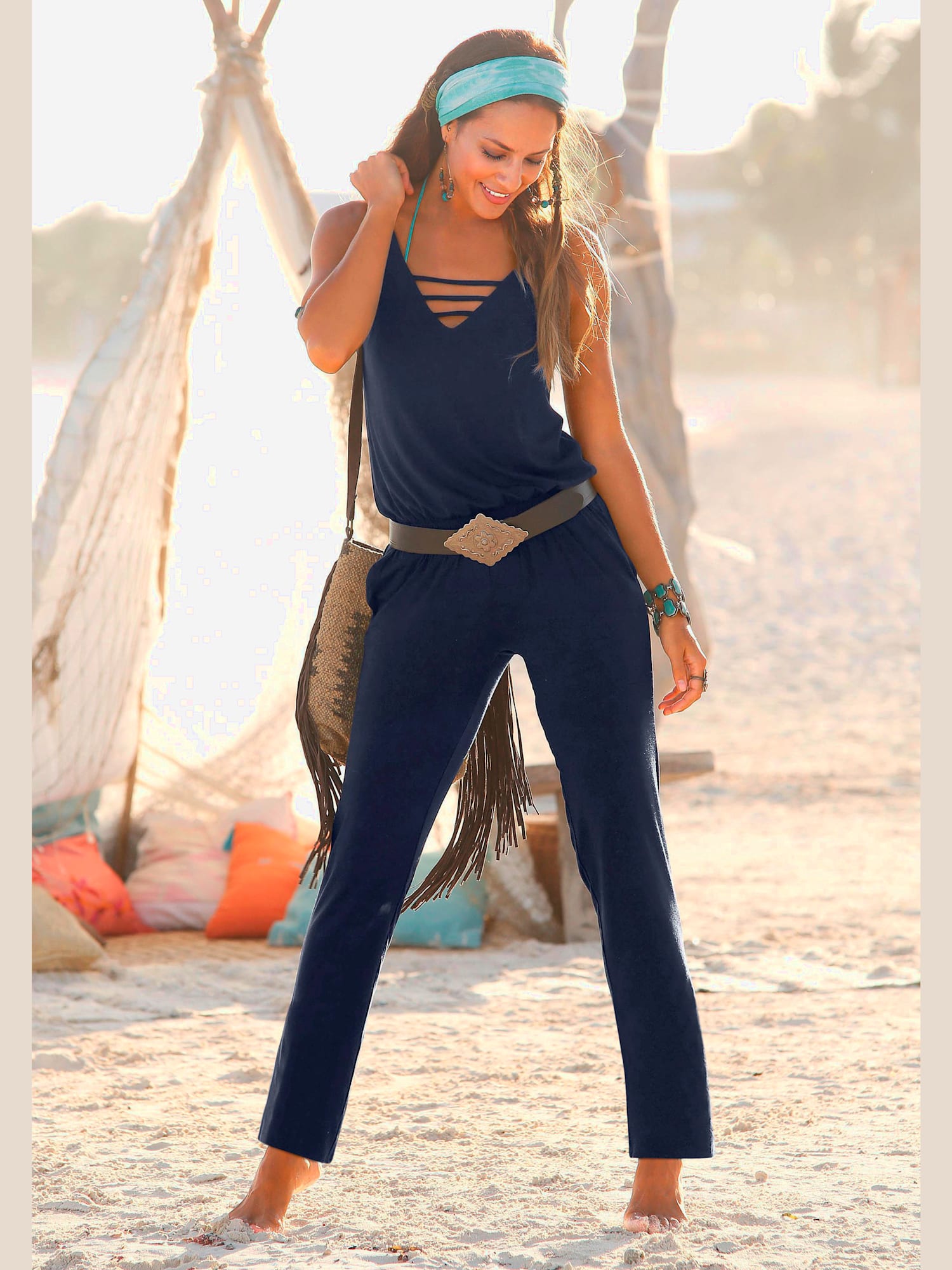 Combinaison encolure en v dégagée devant et au dos, couleur bleu, taille 46, marque s.Oliver - helline