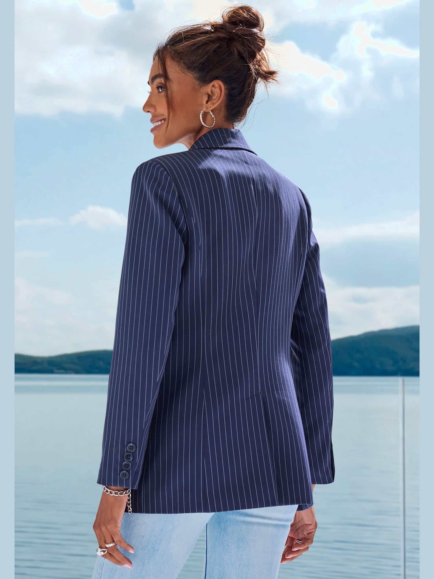 Blazer col à revers tendance, couleur bleu, taille 46, marque LASCANA - helline