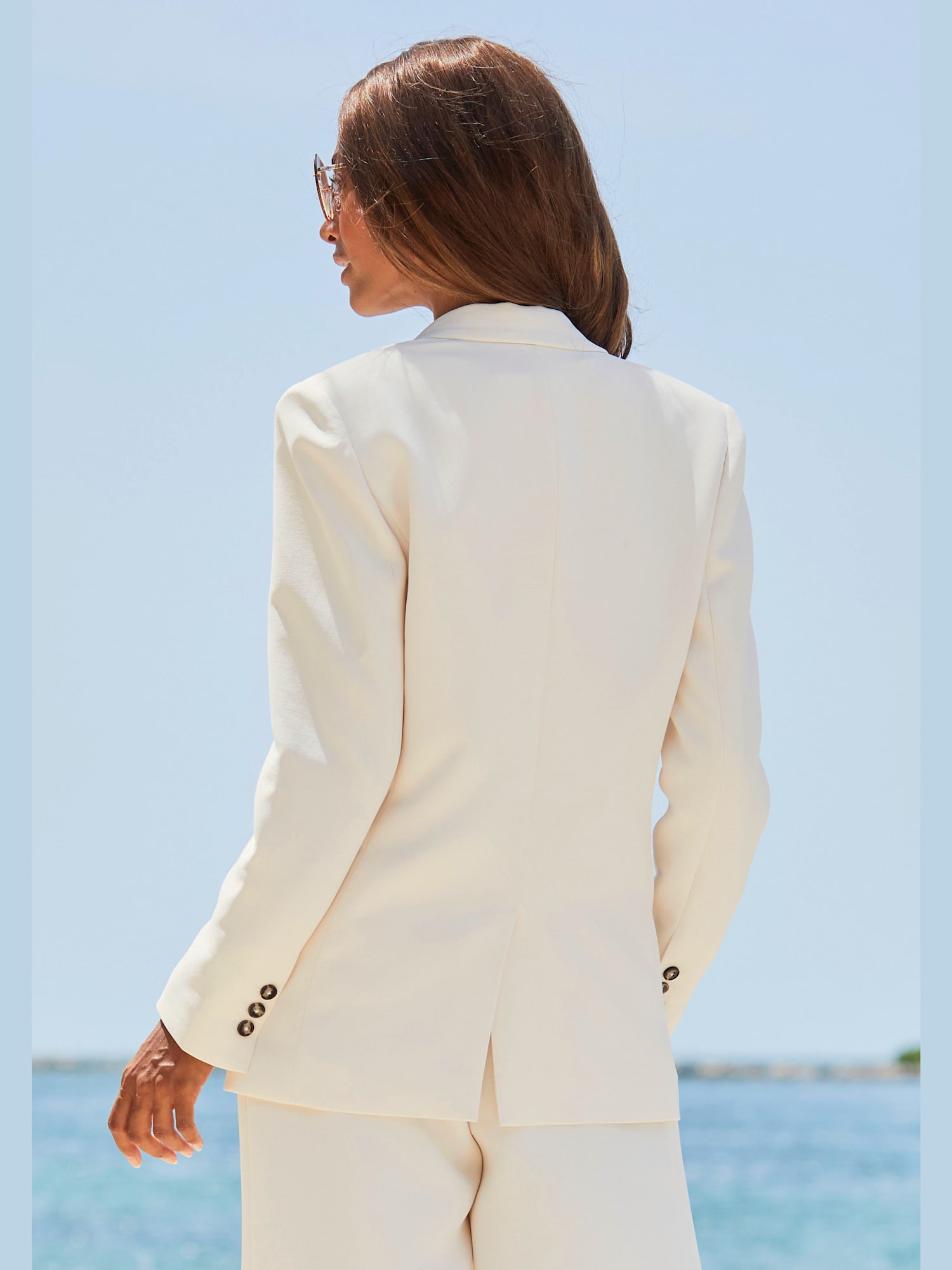 Blazer long blazer femme avec col à revers, couleur couleur ivoire, taille 36, marque LASCANA - helline