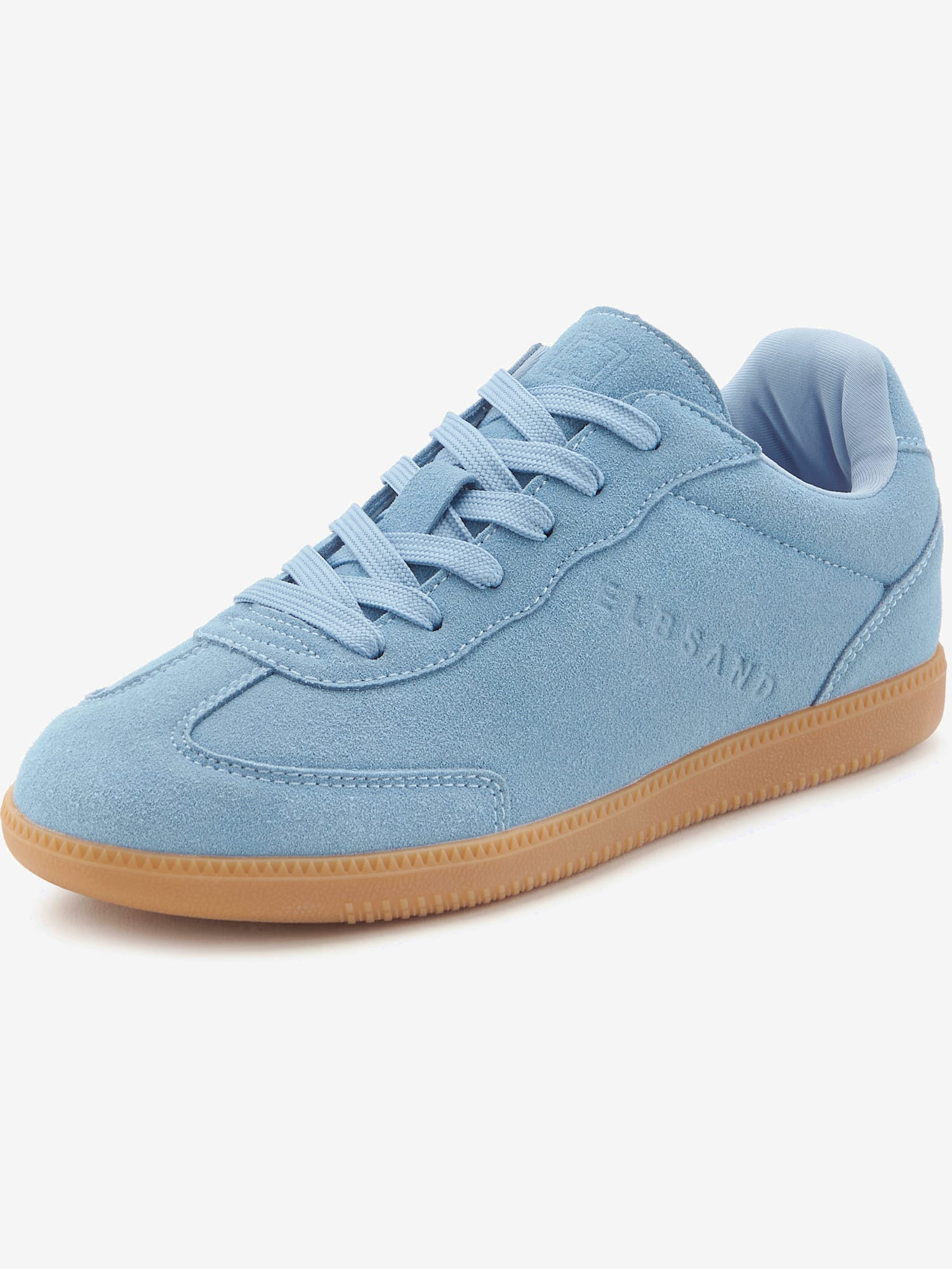 Baskets sneakers tendance en cuir velours de qualité, très confortables grâce au talon légèrement rembourré, bleu moyen uni, taille 43, Elbsand -
