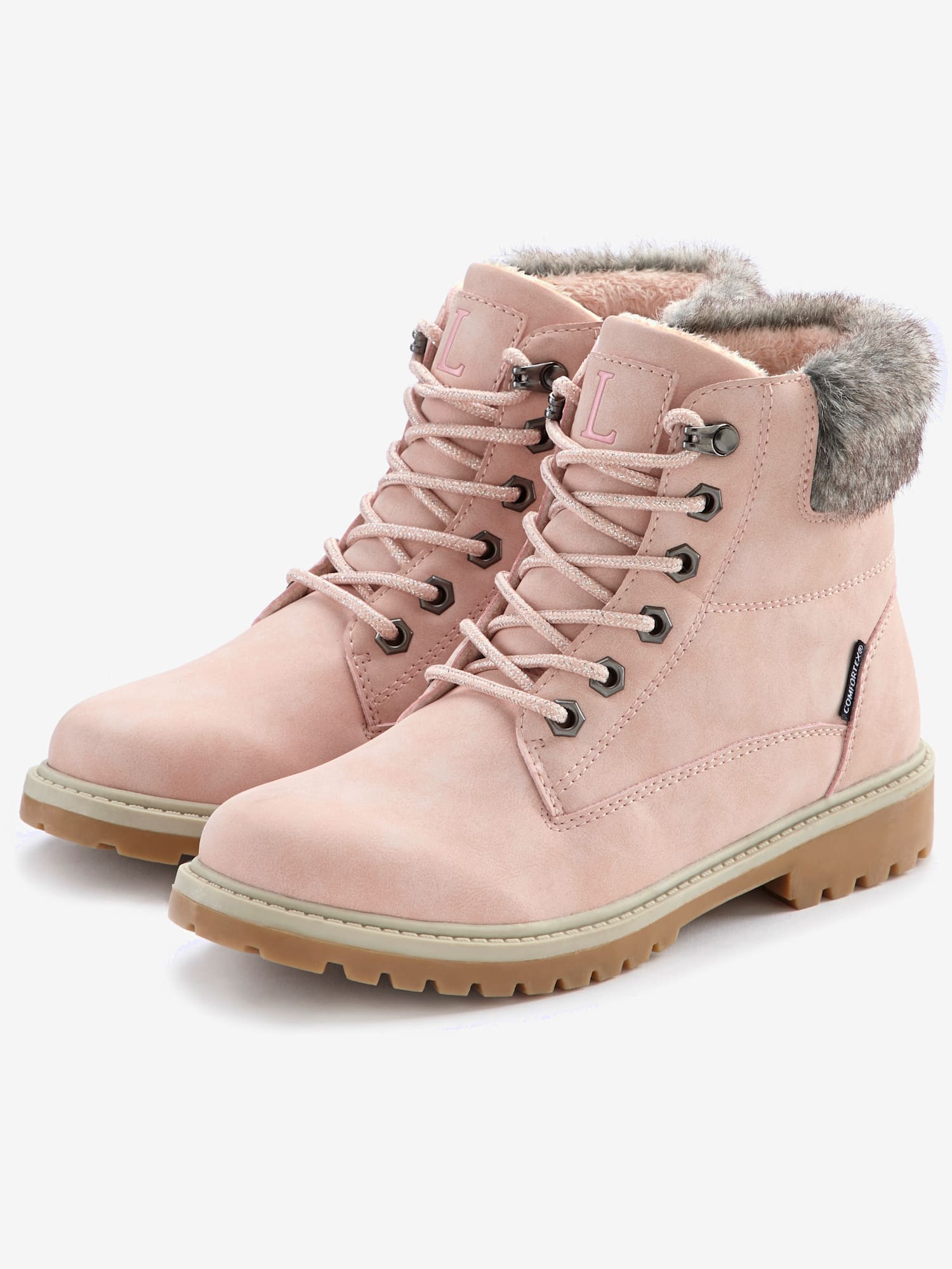 Bottines à lacets avec doublure toute douce, couleur rose, taille 37, marque LASCANA - helline