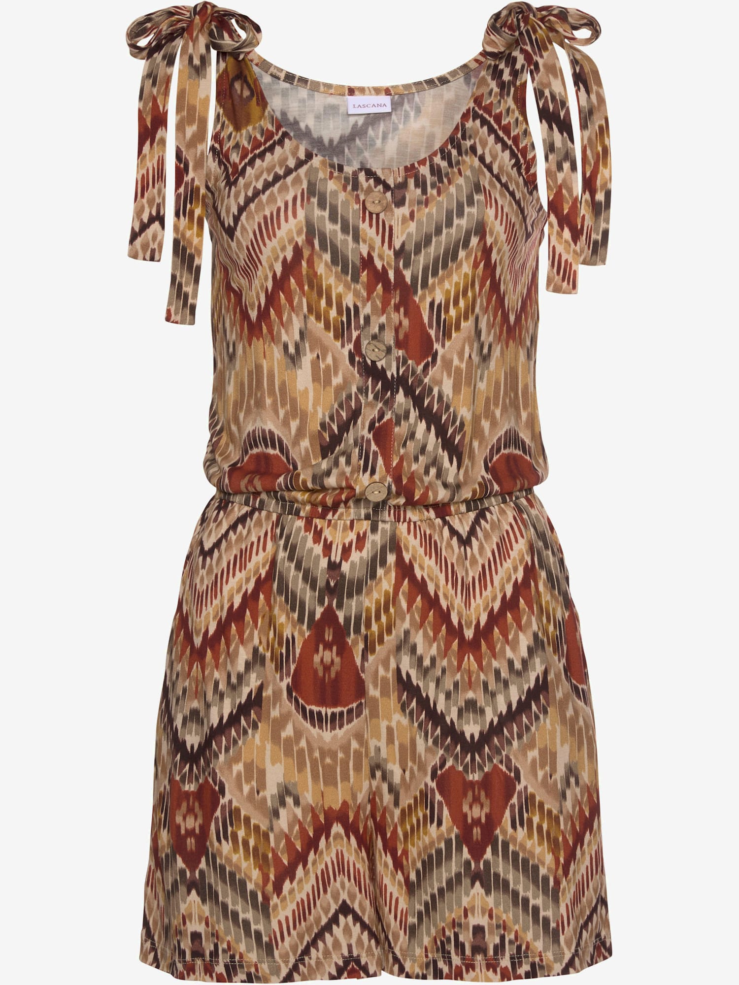 Combinaison courte encolure ronde avec patte de boutonnage, couleur marron, taille 38, marque LASCANA - helline