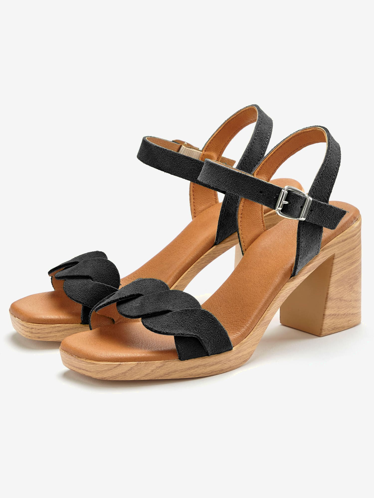 Sandales à brides talon bottier confortable et bride à l'effet tressé, couleur noir, taille 38, marque LASCANA - helline