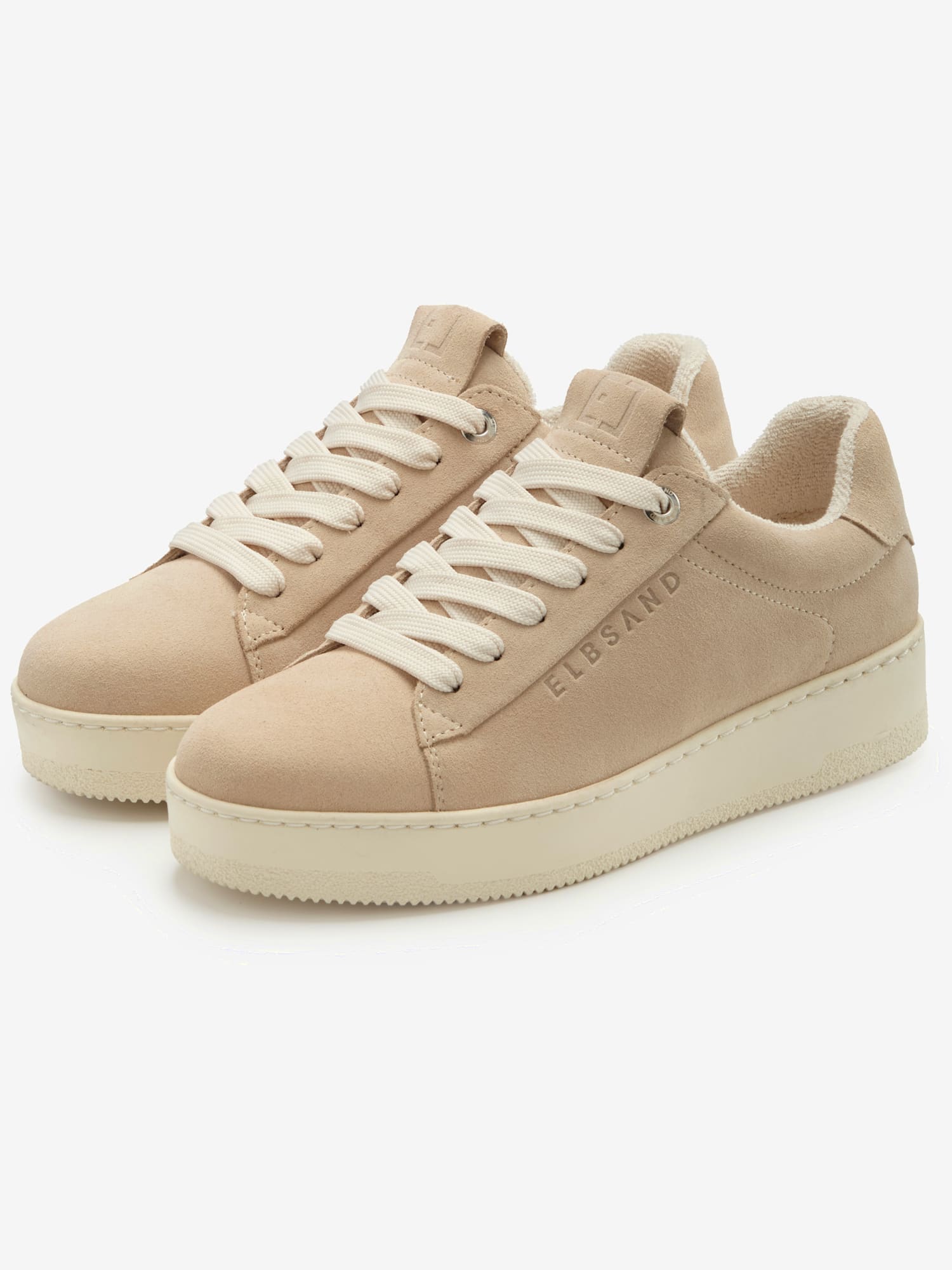 Baskets sneakers tendance et confortables en cuir de qualité, fabriquées au portugal, marron clair uni, taille 41, Elbsand - helline