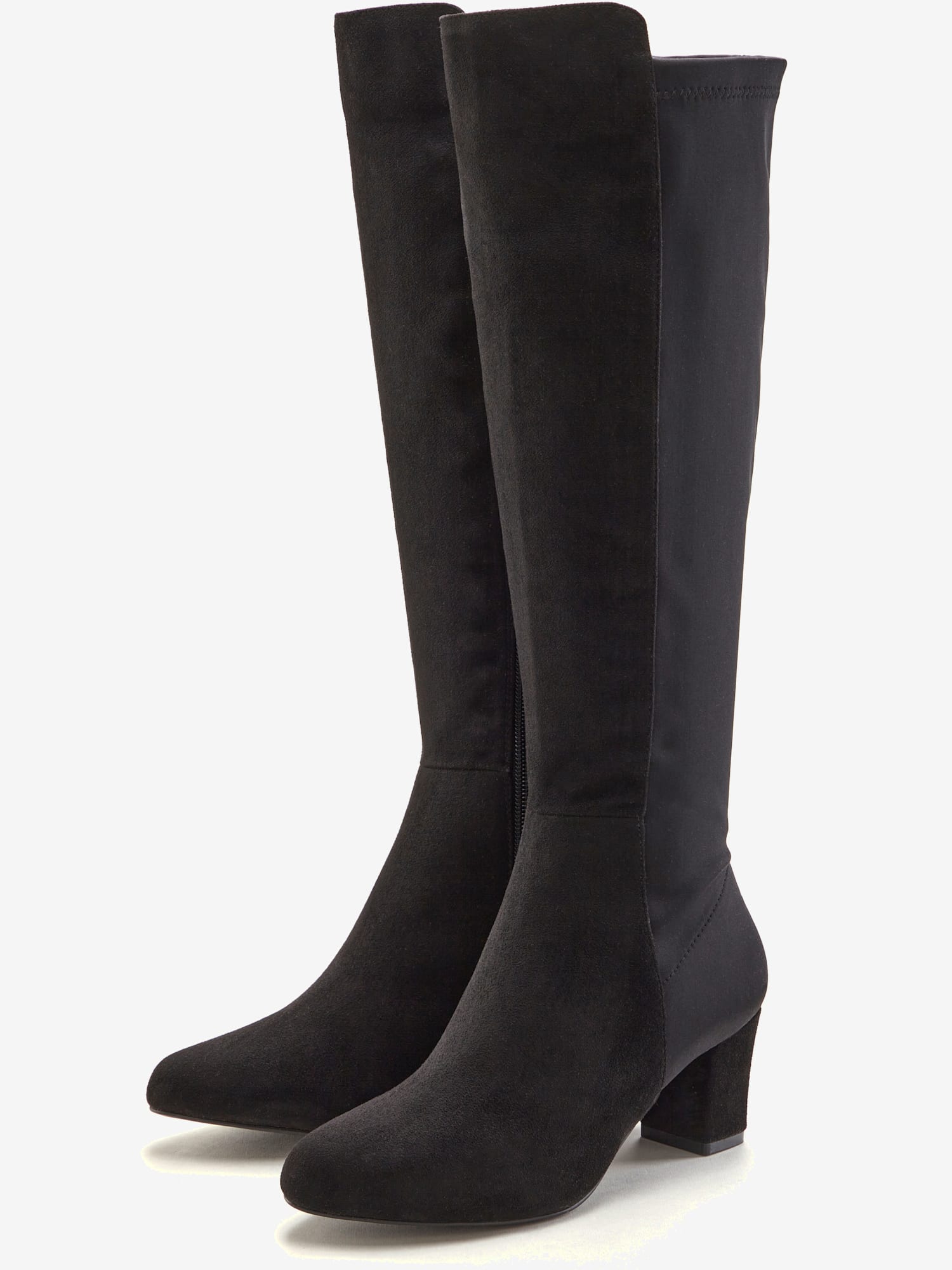 Bottes avec empiècement extensible tendance et élégant, hauteur du talon env. 6 cm, noir uni, taille 43, LASCANA - helline