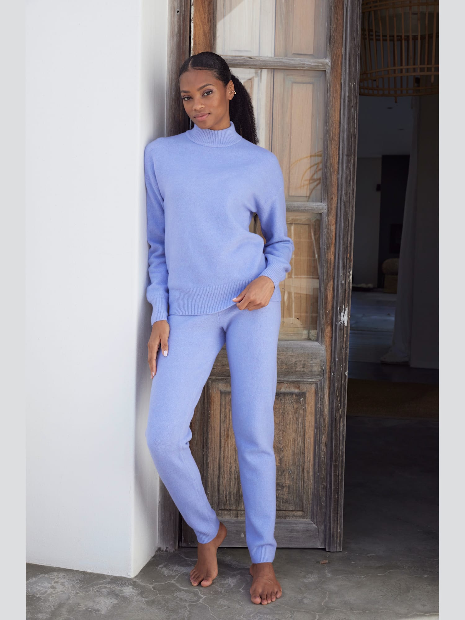 Pantalon en tricot effet chiné, couleur violet, taille 50/52, marque LASCANA - helline