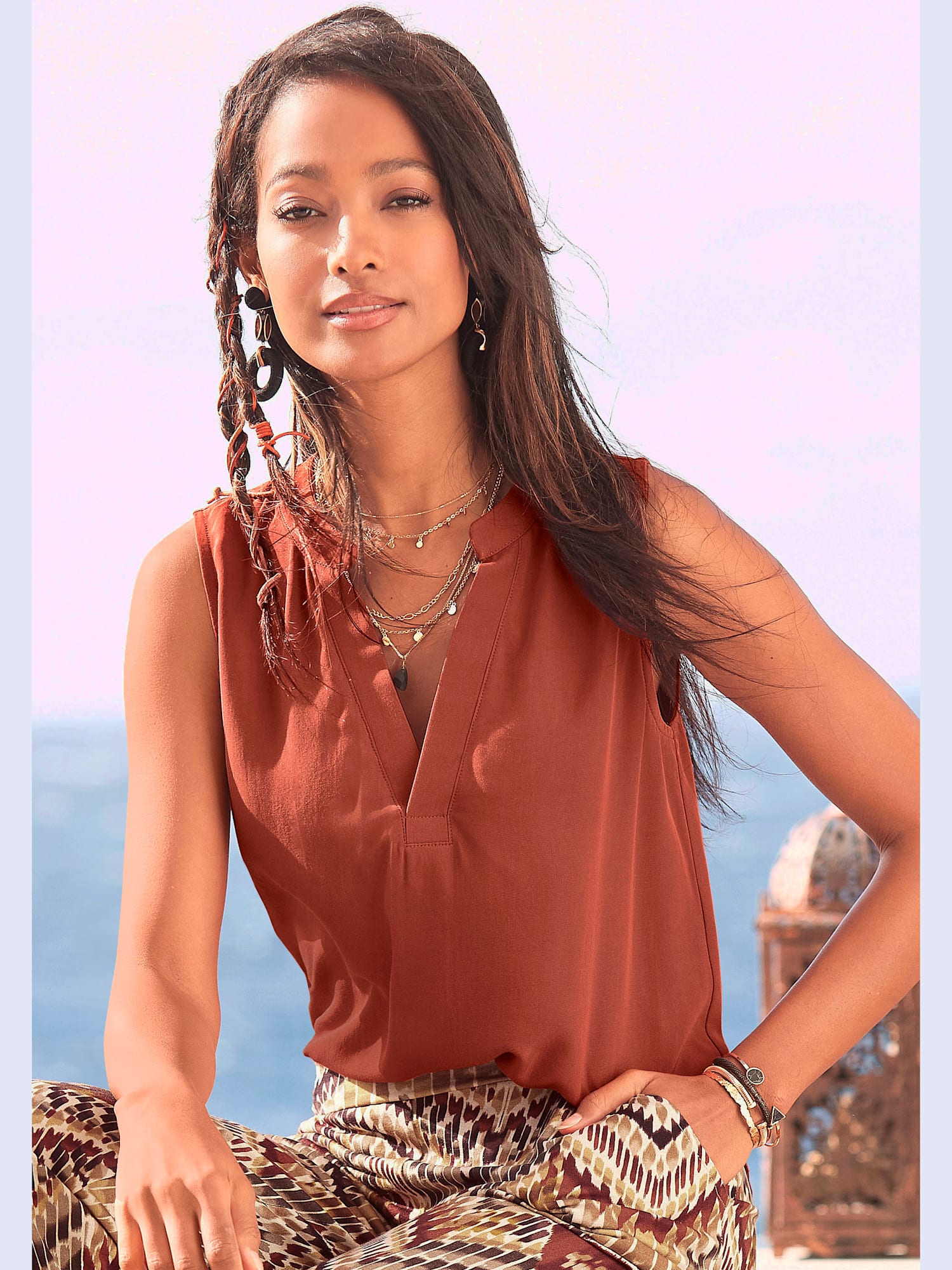 Débardeur encolure en v dégagée, couleur orange, taille 36, marque LASCANA - helline