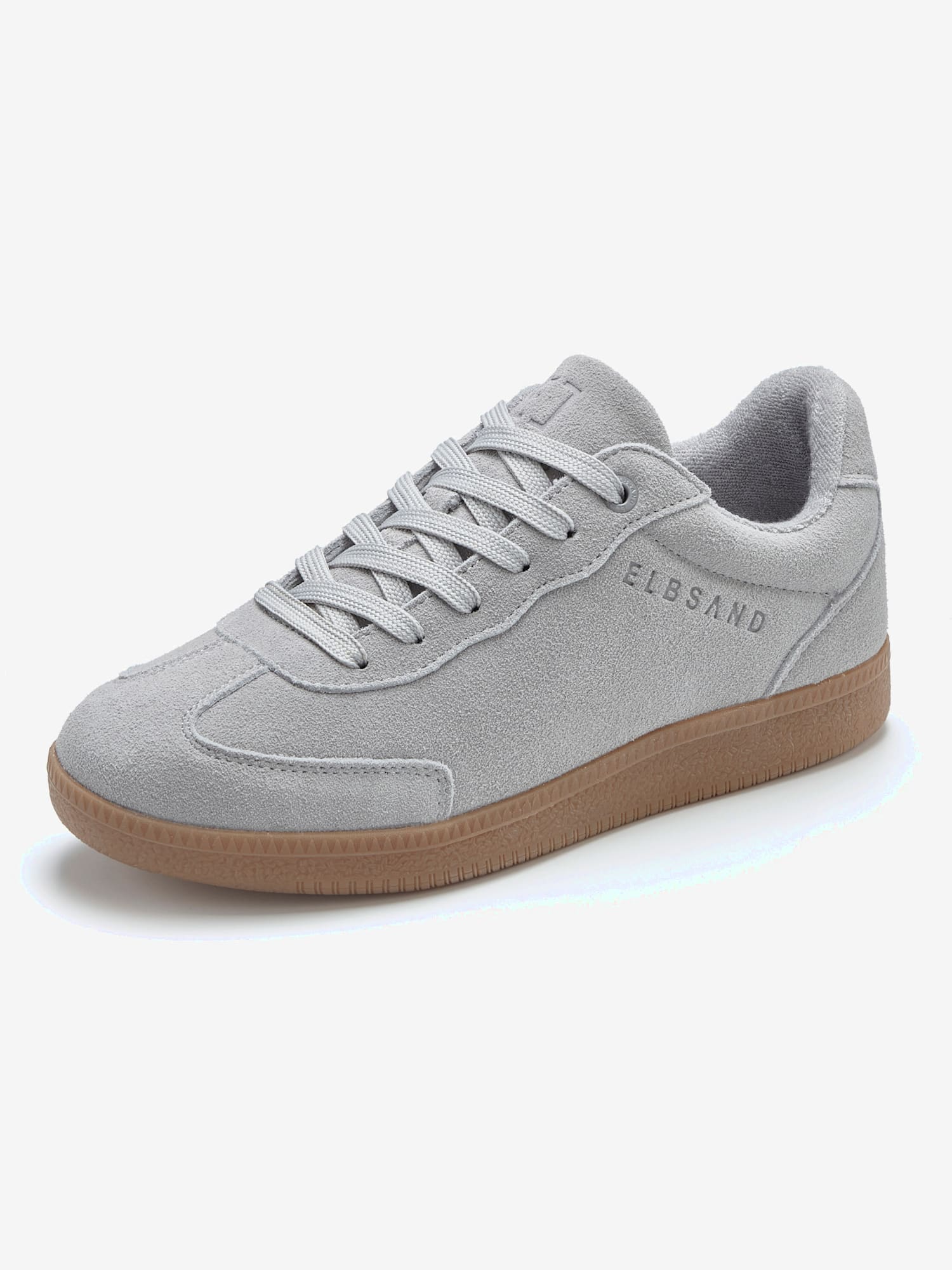 Baskets sneakers tendance en cuir velours de qualité, gris clair uni, taille 38, Elbsand - helline