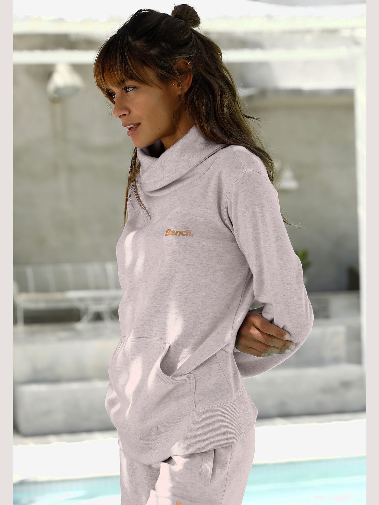 Sweatshirt long sweatshirt d'intérieur avec col à revers, couleur marron, taille 50/52, marque Bench. Loungewear - helline