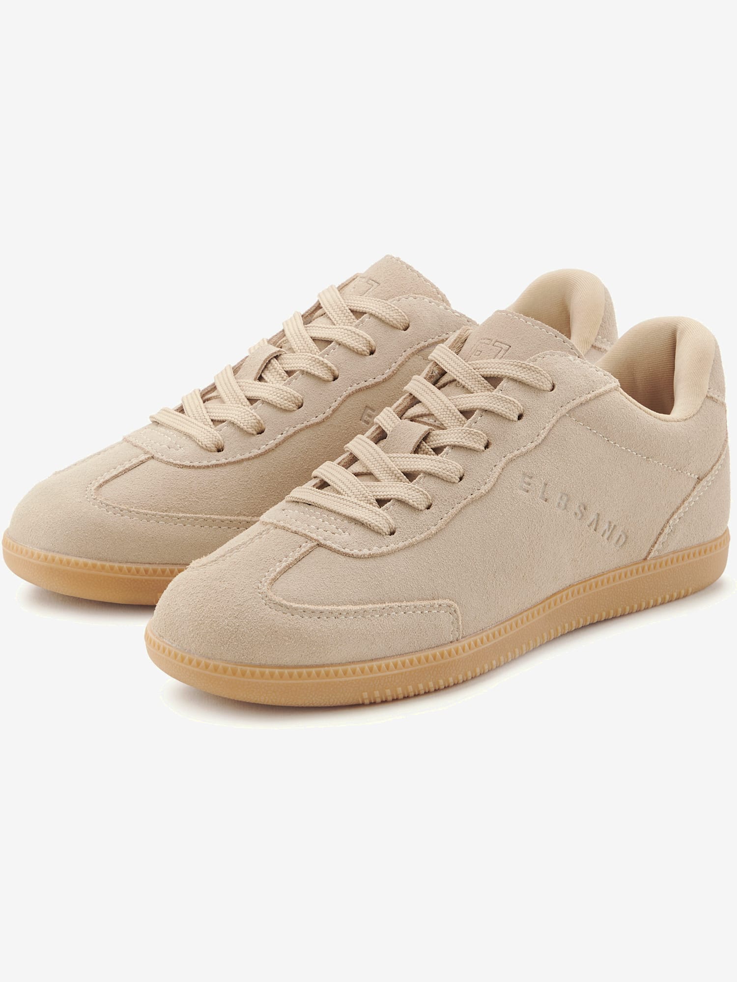 Baskets sneakers tendance en cuir velours de qualité, très confortables grâce au talon légèrement rembourré, marron clair uni, taille 45, Elbsand -